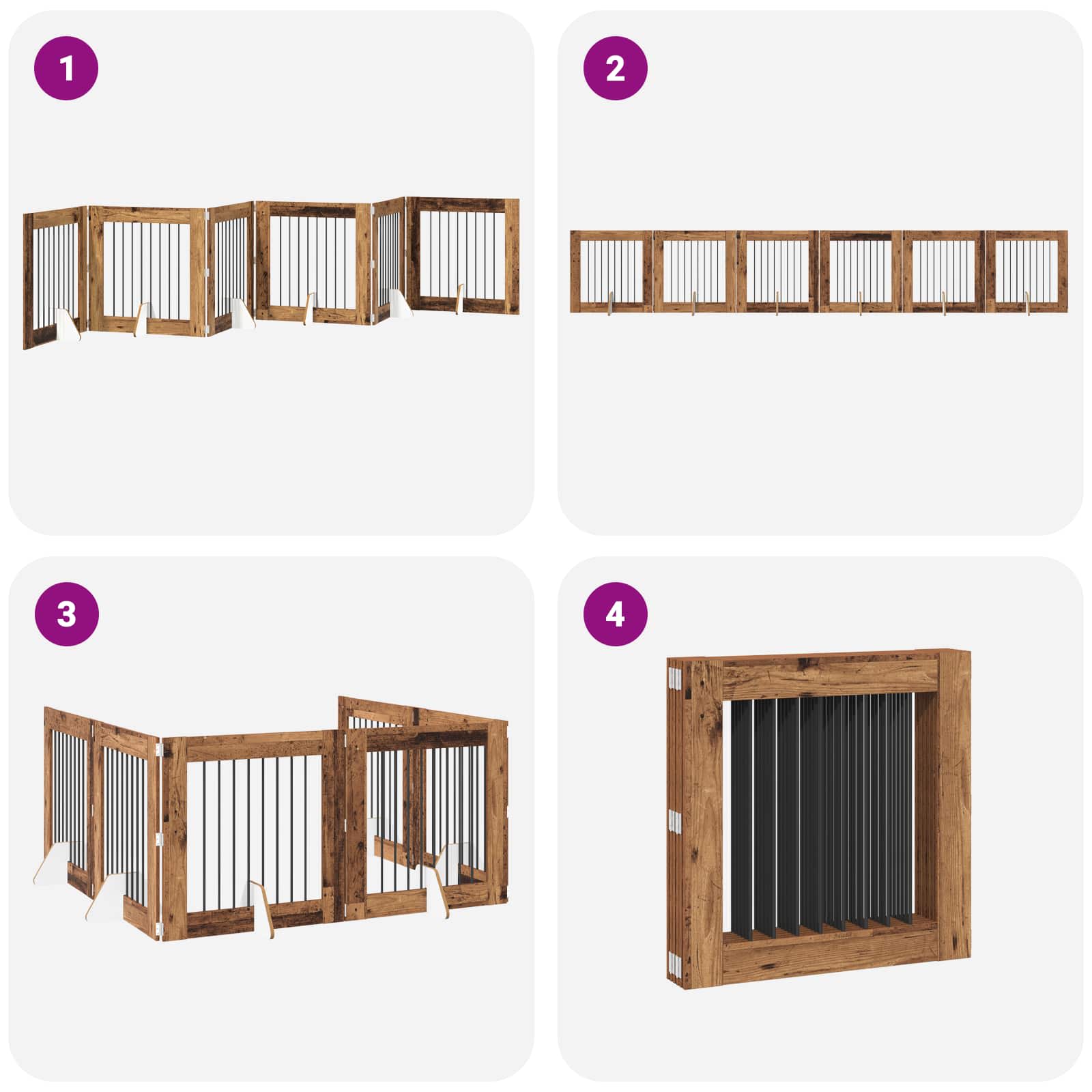 Cancello per cani pieghevole con supporti 6 pz Legno antico