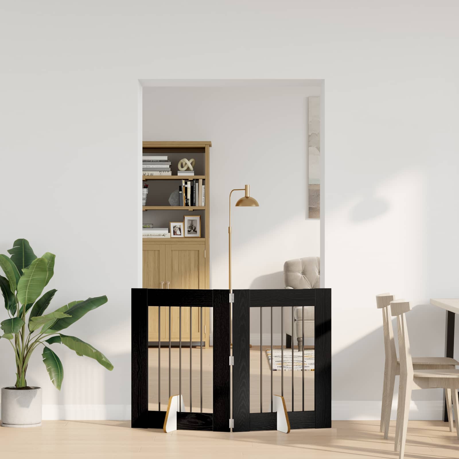 Cancello per cani pieghevole con supporti 2 pz Rovere Nero