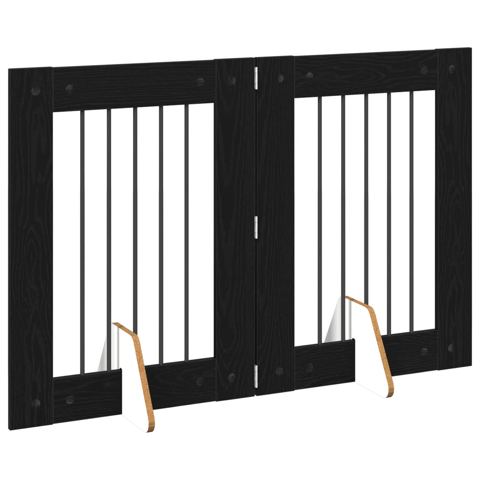 Cancello per cani pieghevole con supporti 2 pz Rovere Nero