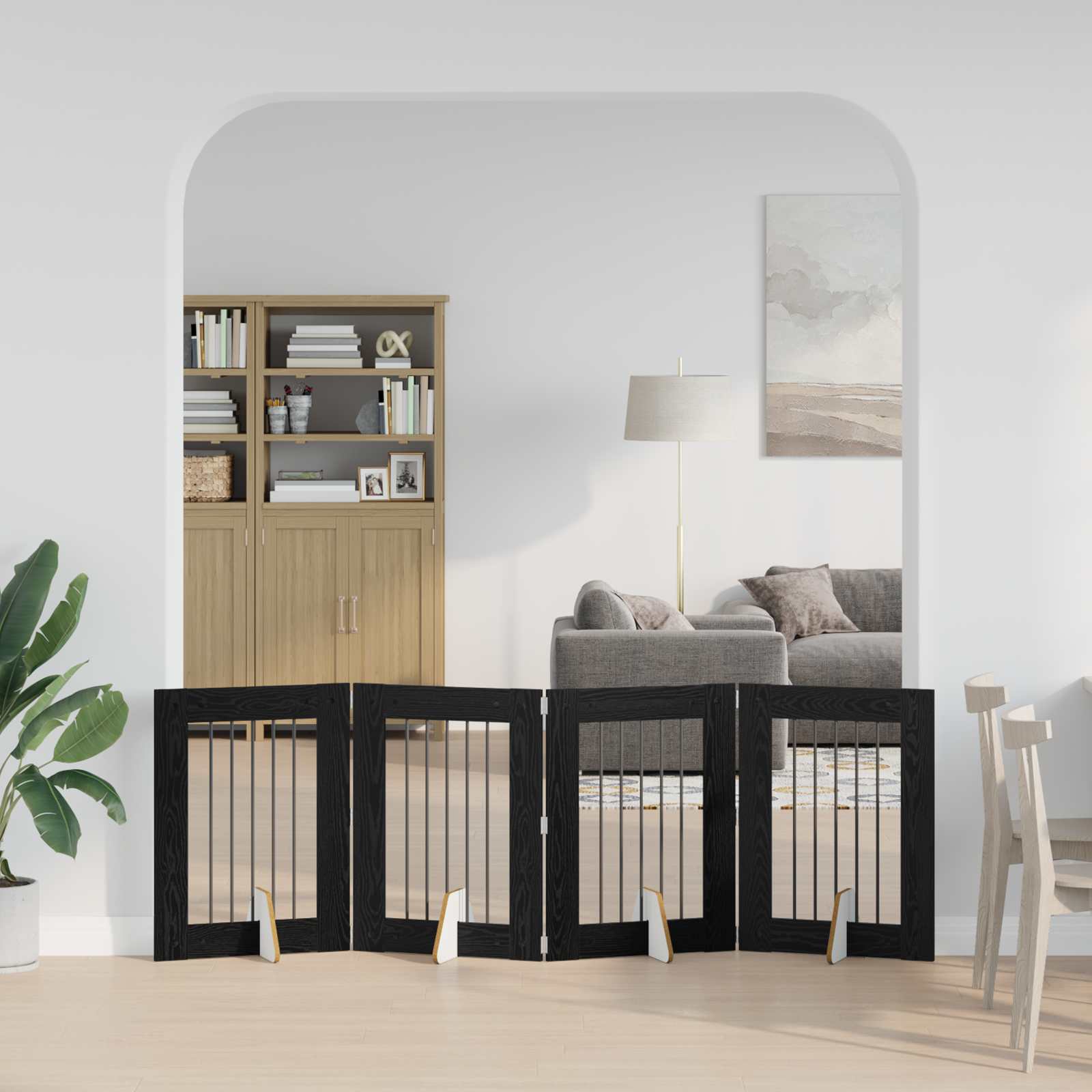 Cancello per cani pieghevole con supporti 4 pz Rovere Nero