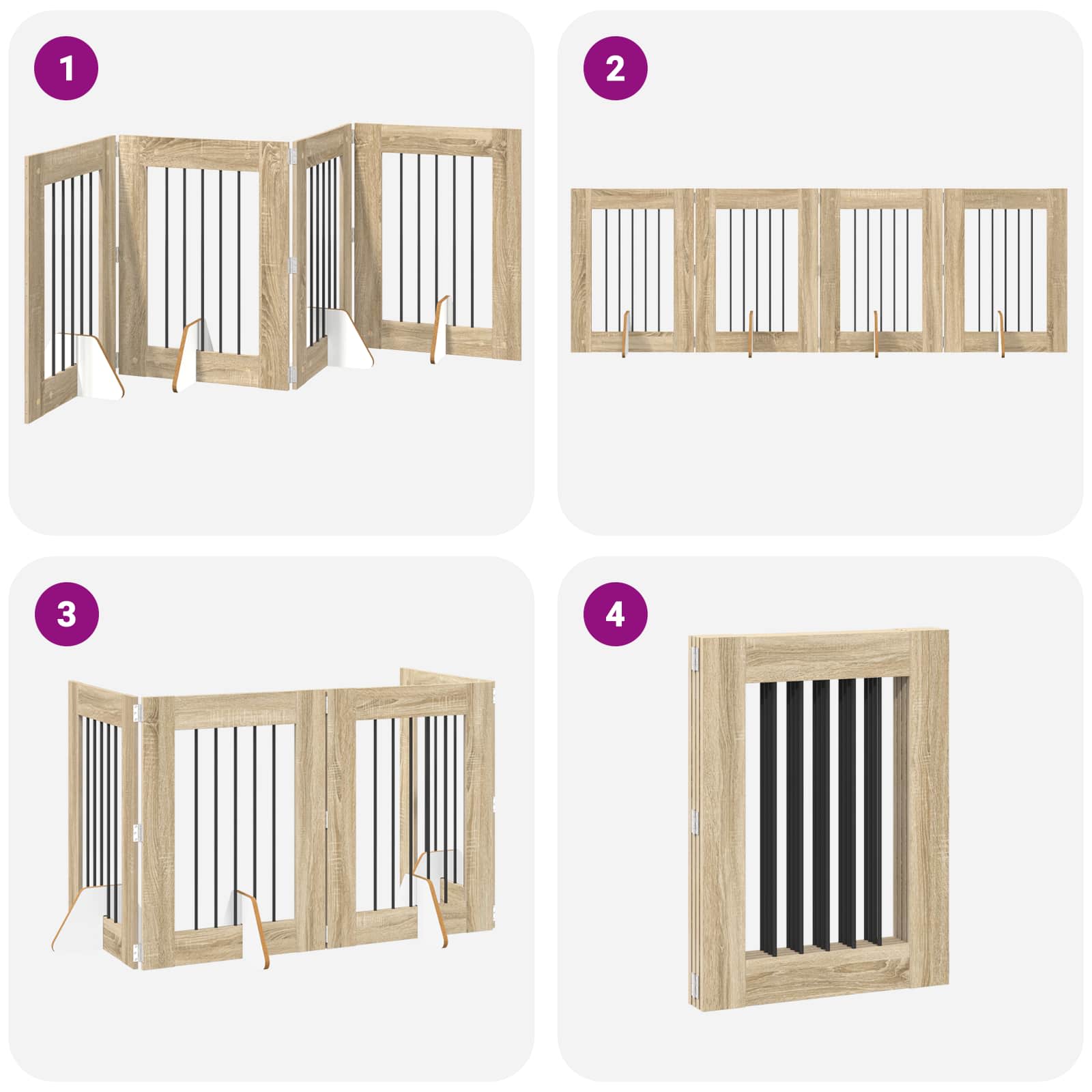 Cancello per cani pieghevole con supporti 4 pz Rovere Sonoma
