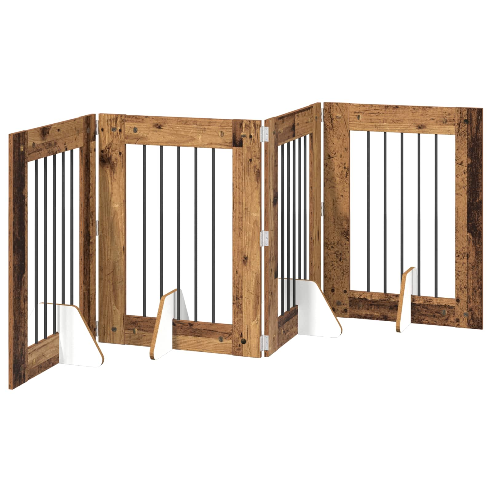 Cancello per cani pieghevole con supporti 4 pz Legno antico