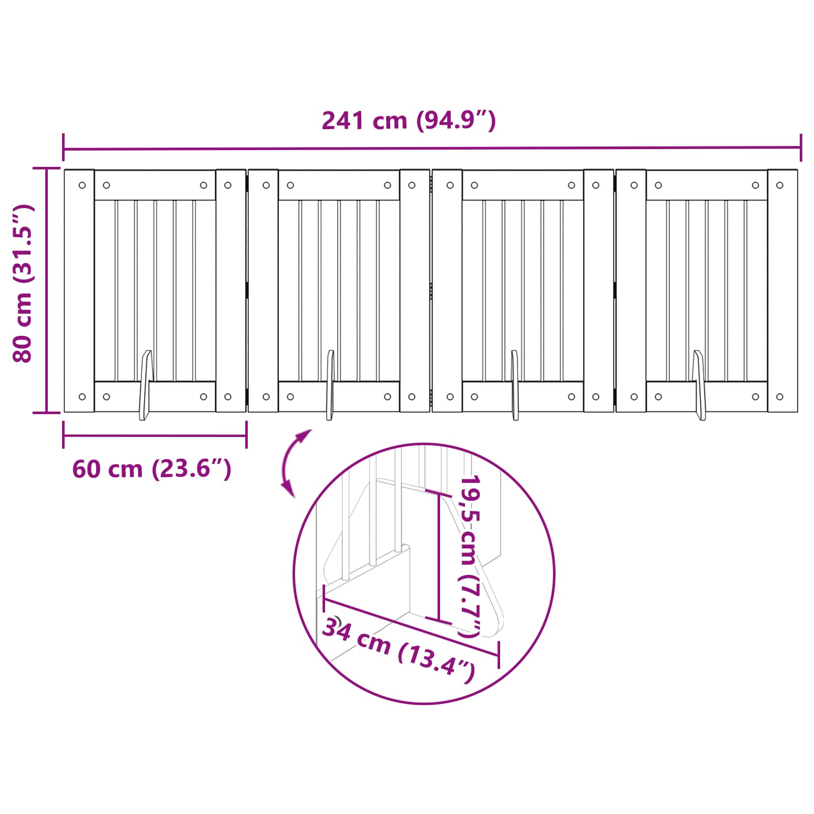 Cancello per cani pieghevole con supporti 4 pz 241 cm
