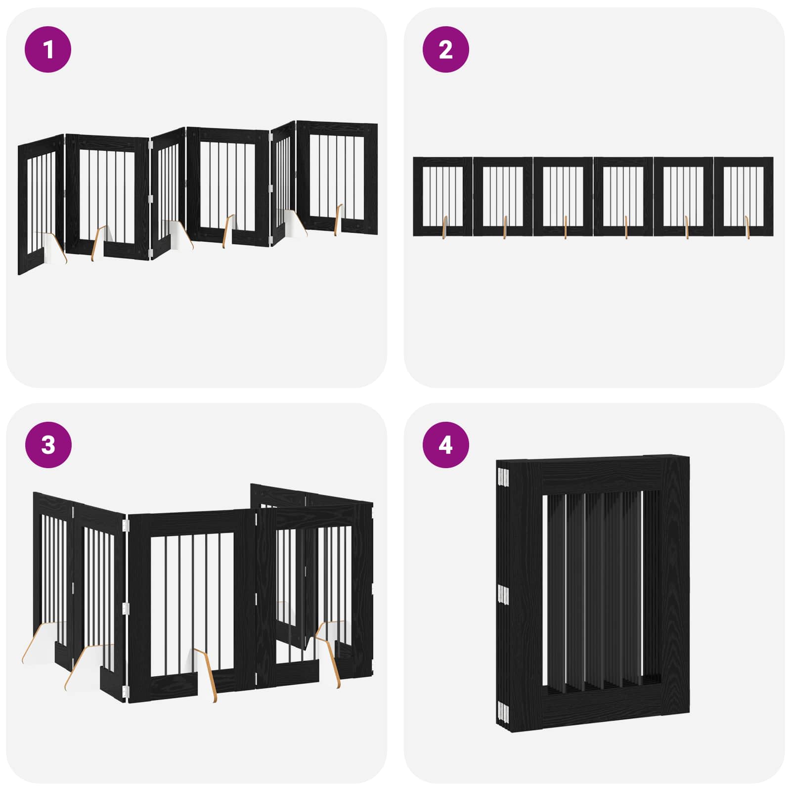 Cancello per cani pieghevole con supporti 6 pz Rovere Nero
