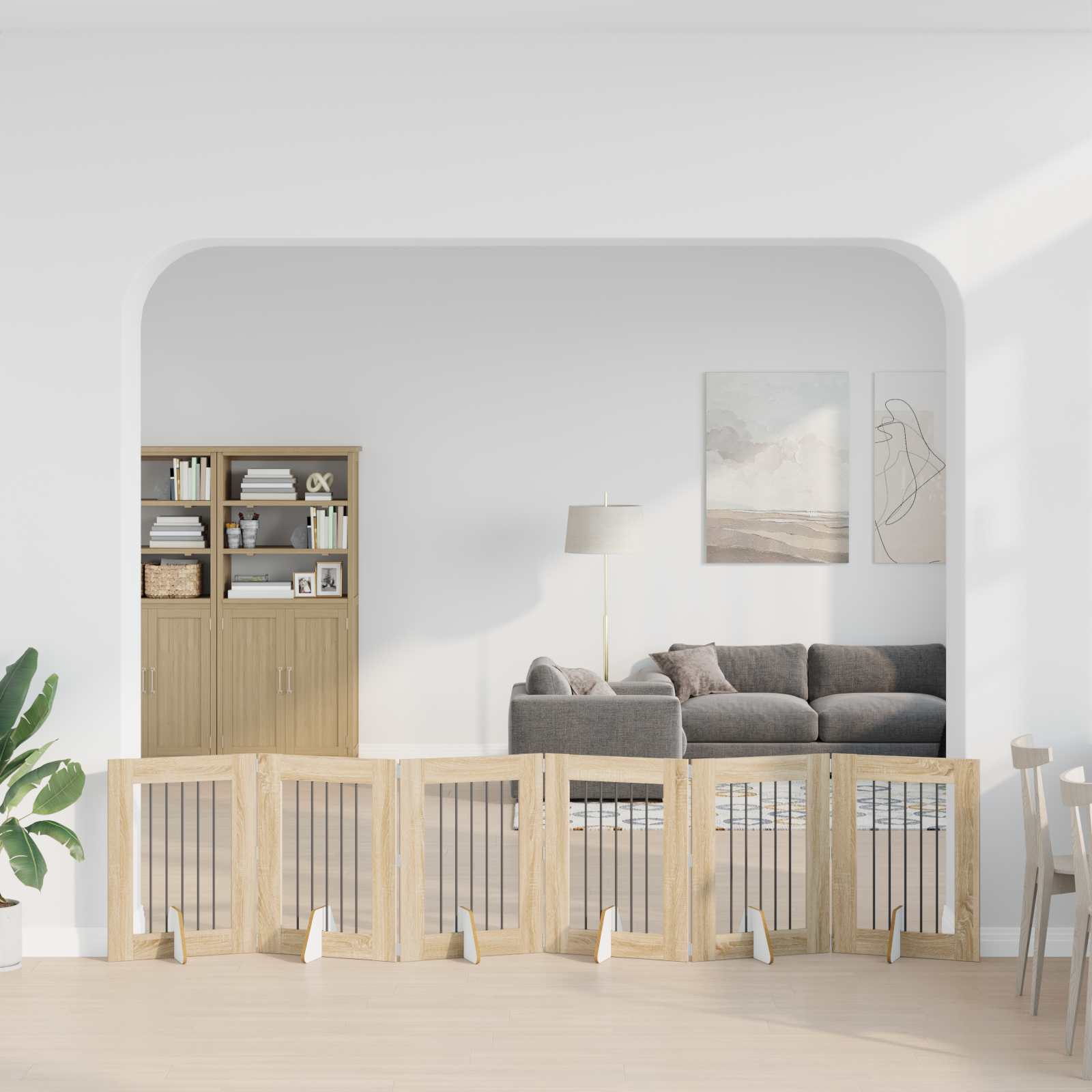 Cancello per cani pieghevole con supporti 6 pz Rovere Sonoma