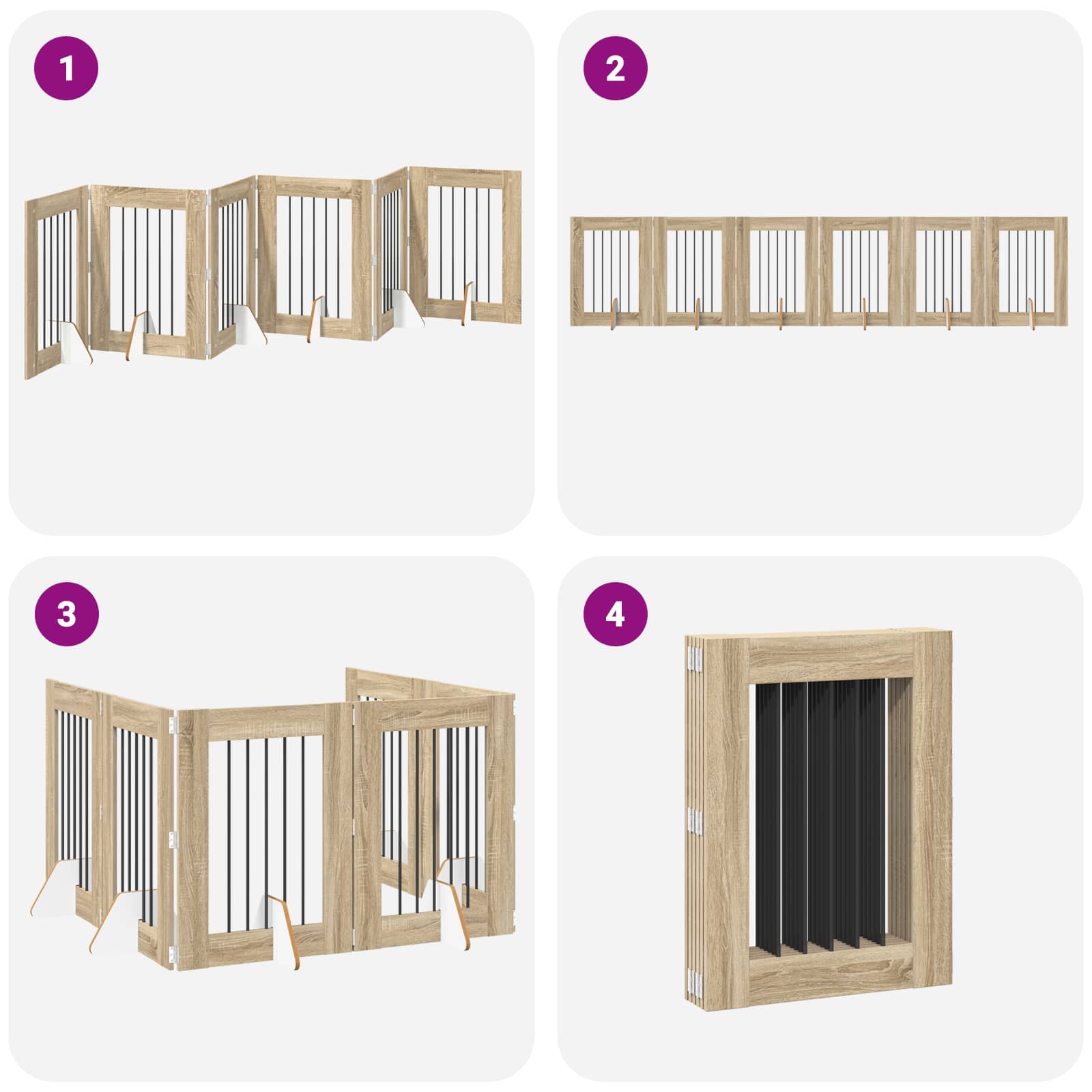 Cancello per cani pieghevole con supporti 6 pz Rovere Sonoma