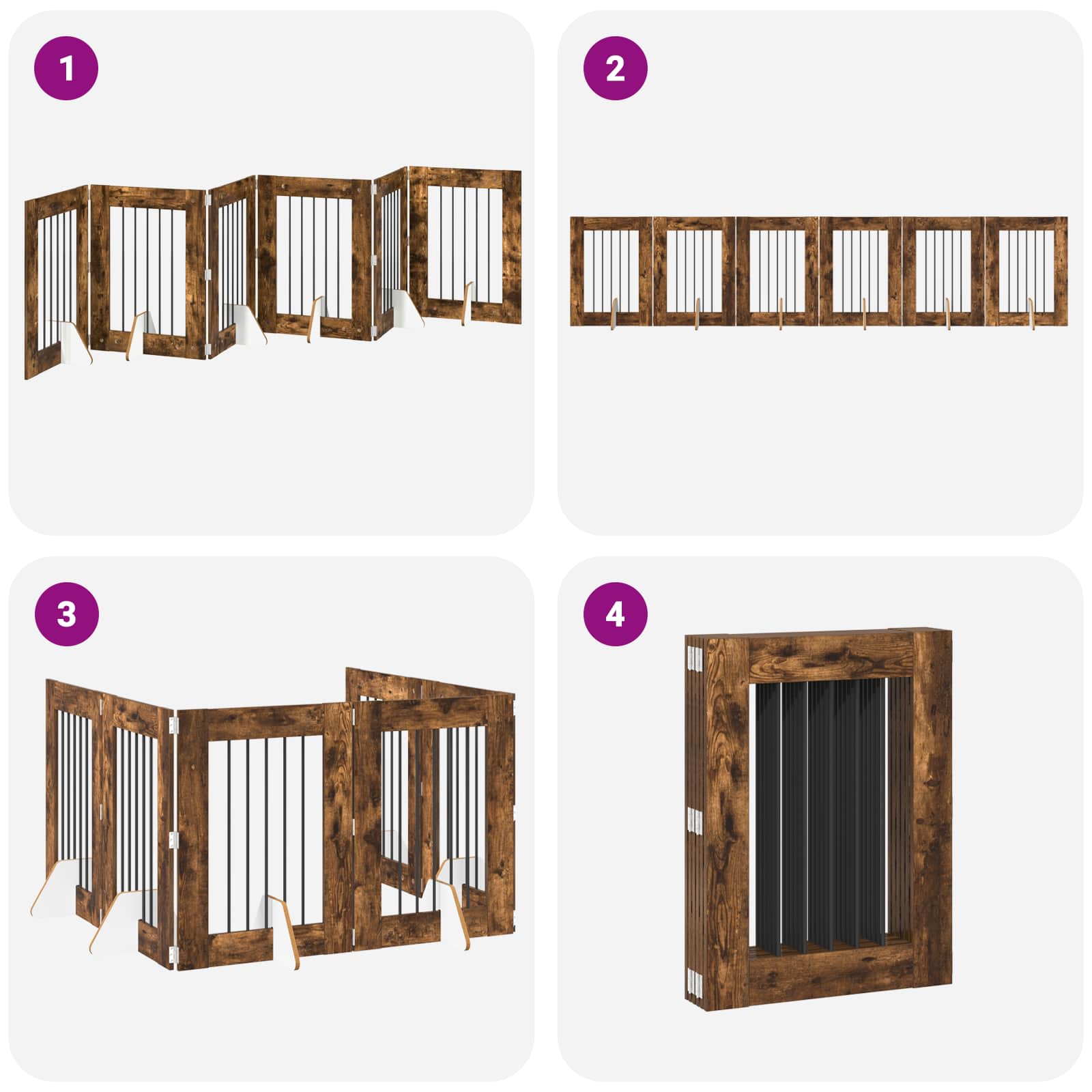 Cancello per cani pieghevole con supporti 6 pz Rovere Fumo