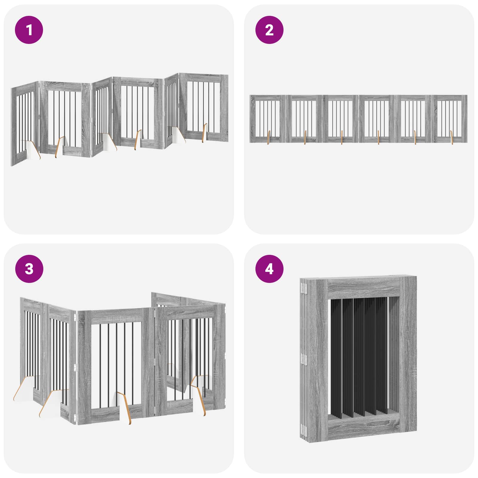 Cancello per cani pieghevole con supporti 6 pz Sonoma grigio