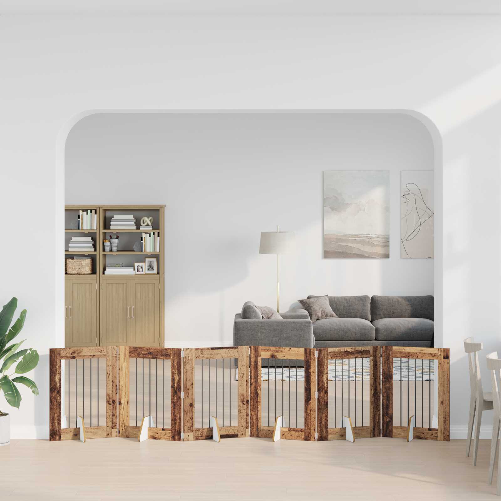 Cancello per cani pieghevole con supporti 6 pz Legno antico