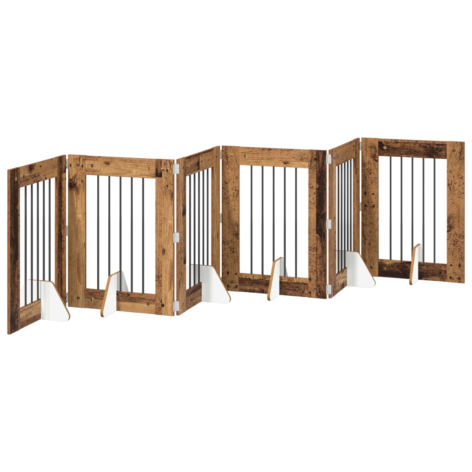 Cancello per cani pieghevole con supporti 6 pz Legno antico