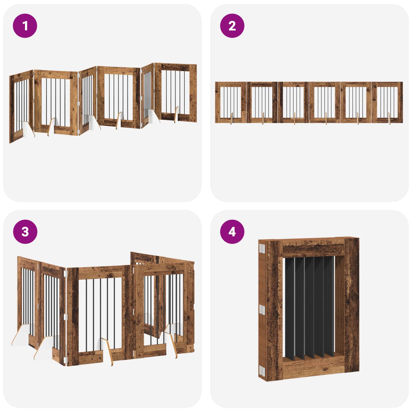 Cancello per cani pieghevole con supporti 6 pz Legno antico