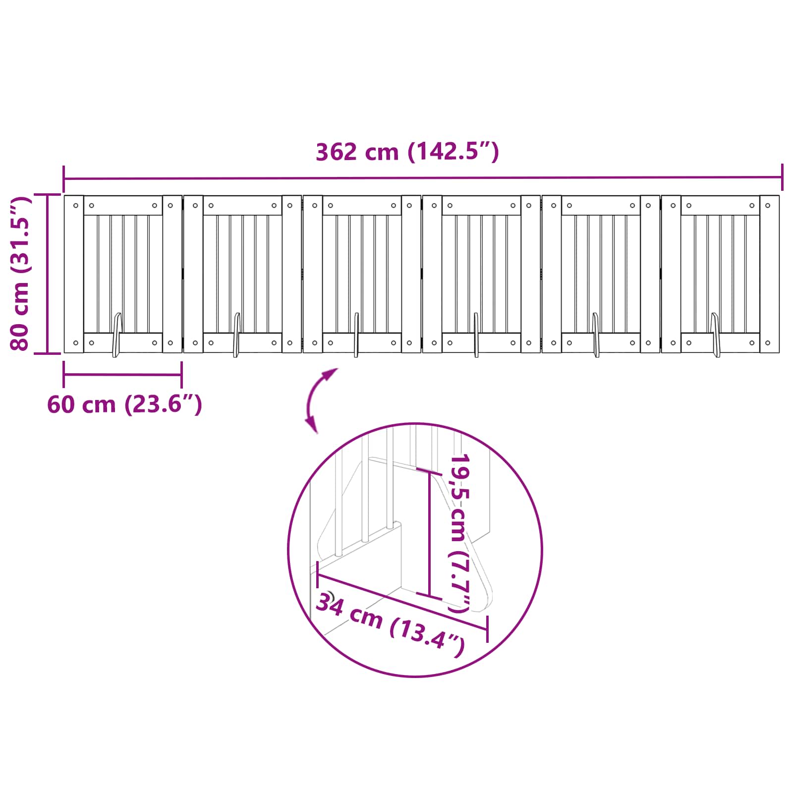 Cancello per cani pieghevole con supporti 6 pz 362 cm