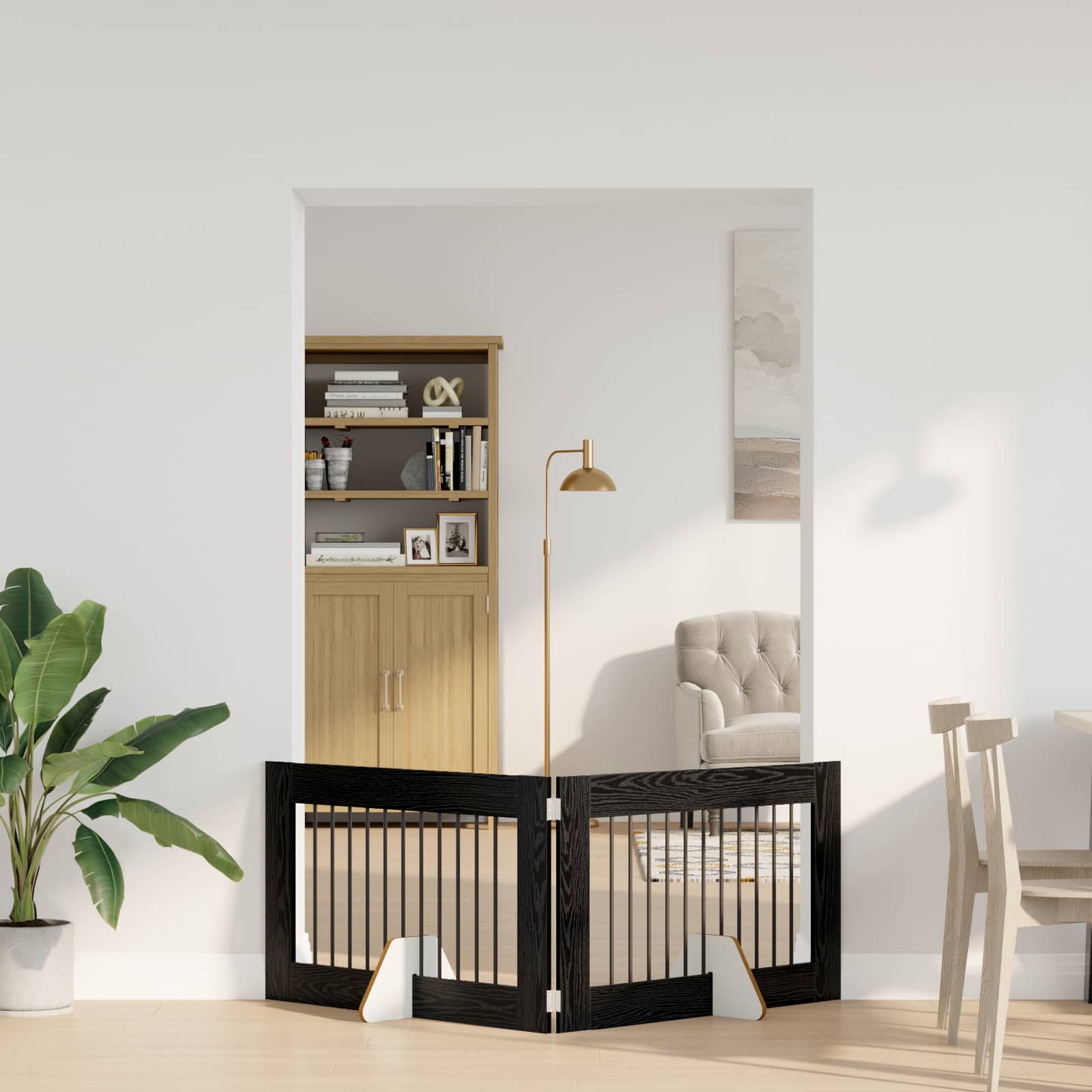 Cancello per cani pieghevole con supporti 2 pz Rovere Nero