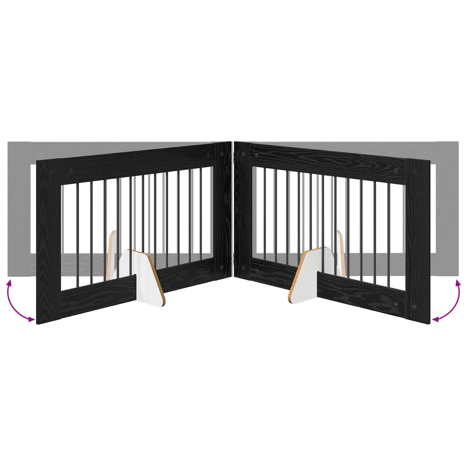 Cancello per cani pieghevole con supporti 2 pz Rovere Nero