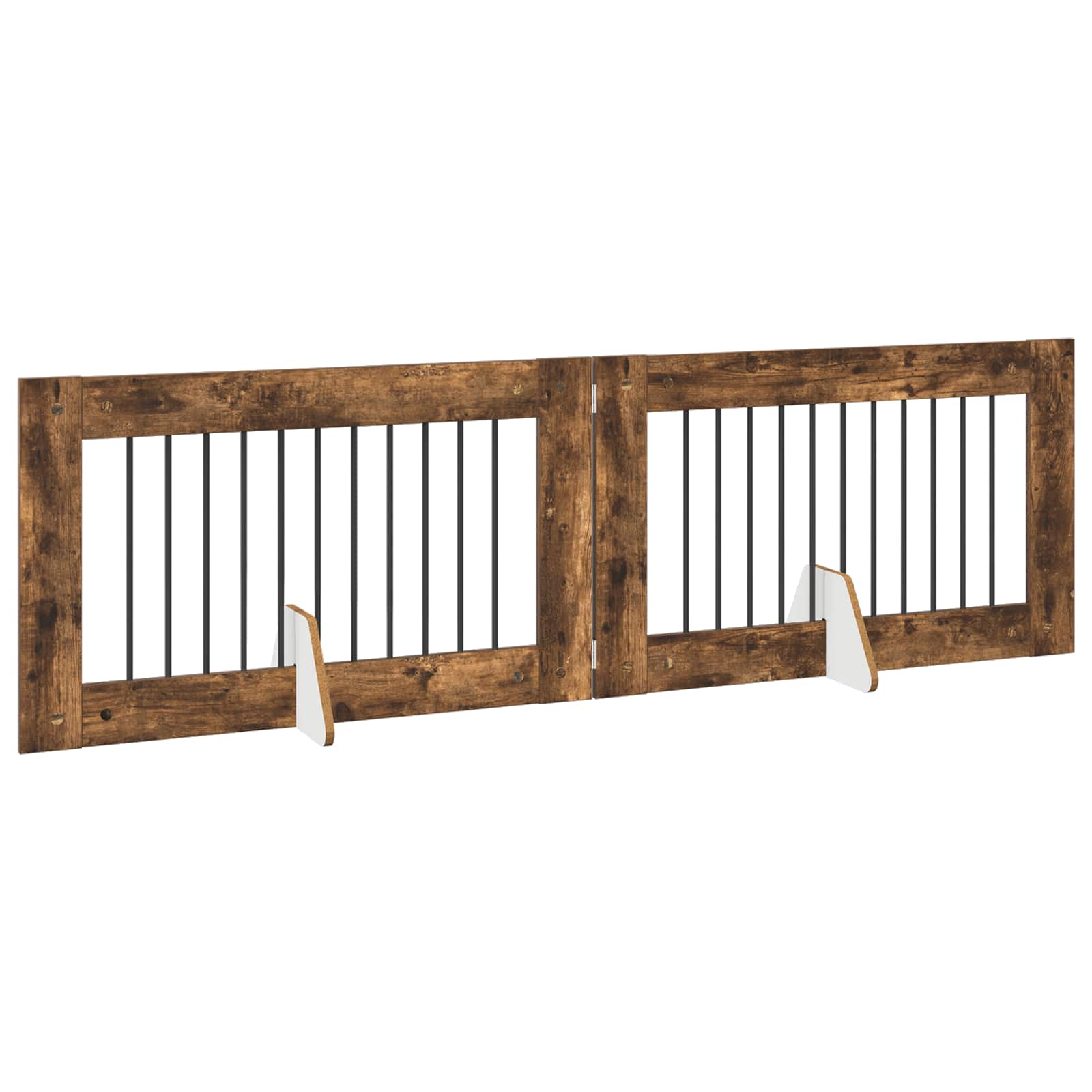 Cancello per cani pieghevole con supporti 2 pz Rovere Fumo