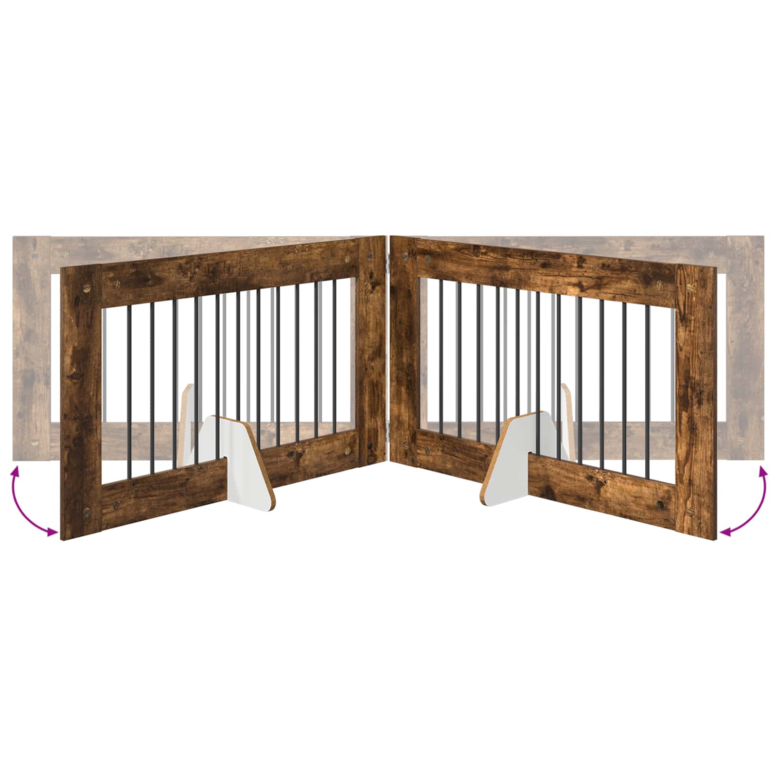 Cancello per cani pieghevole con supporti 2 pz Rovere Fumo