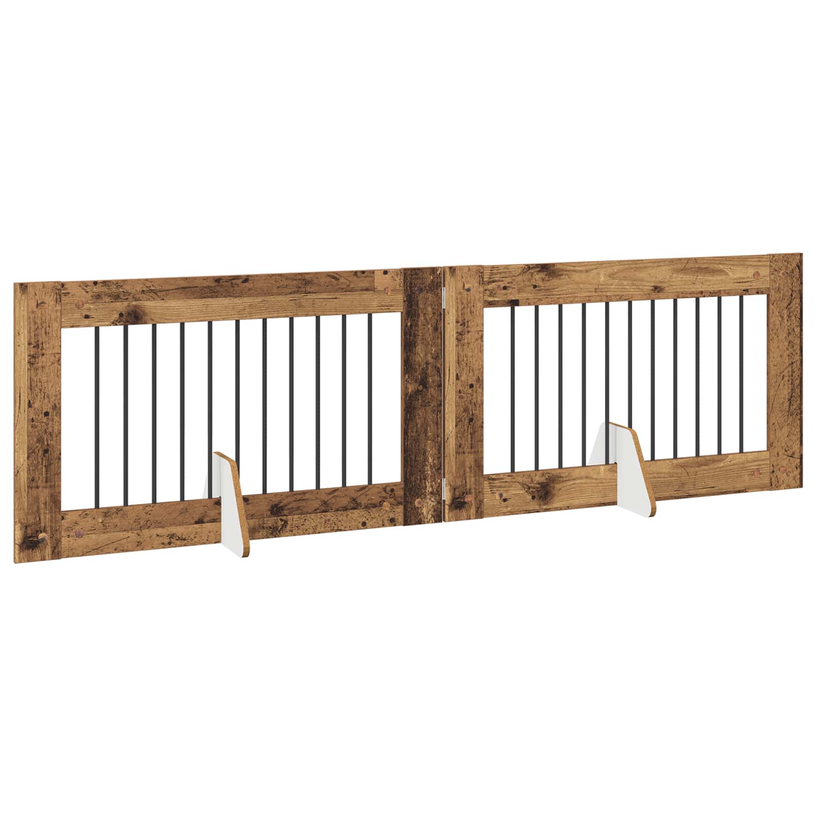 Cancello per cani pieghevole con supporti 2 pz Legno antico