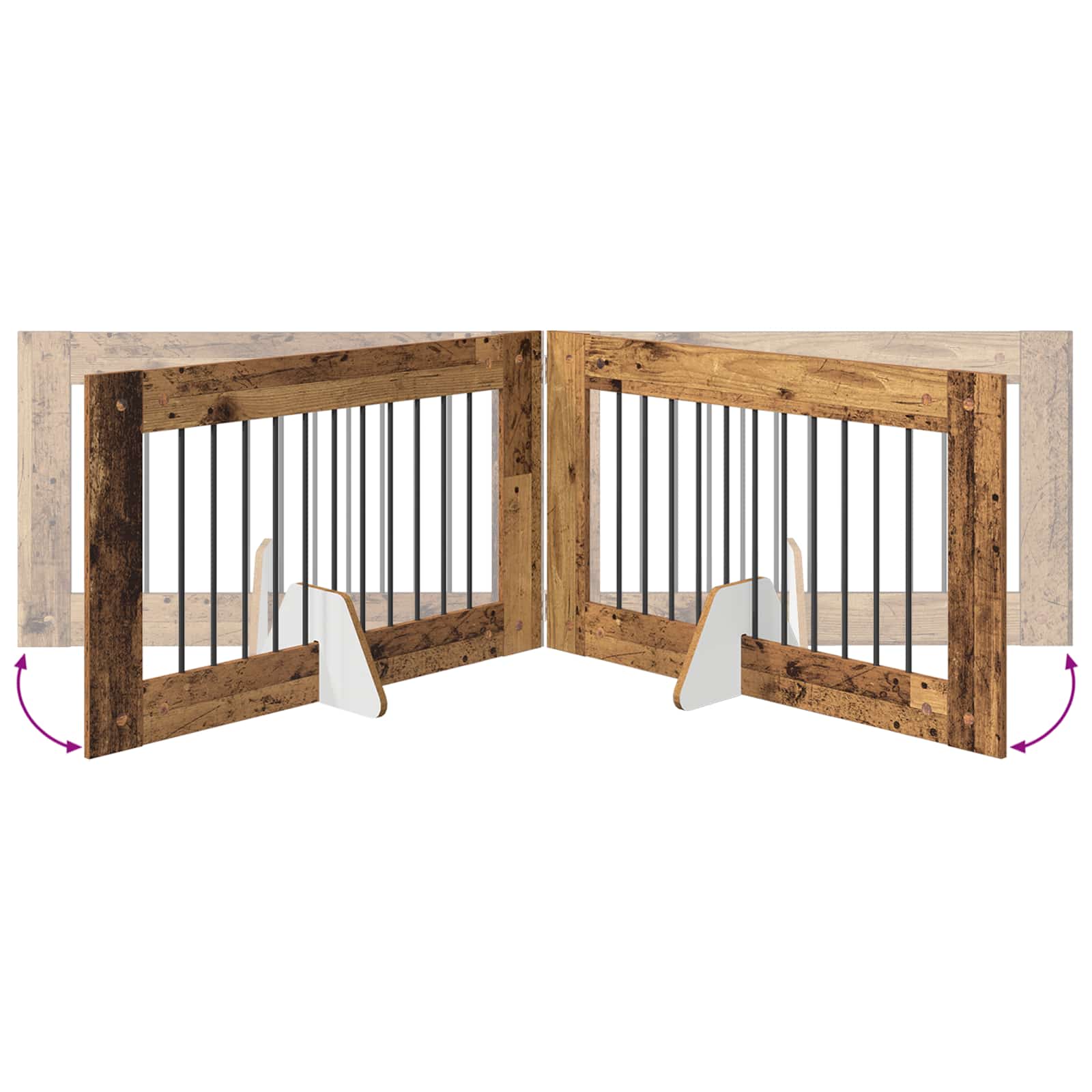 Cancello per cani pieghevole con supporti 2 pz Legno antico