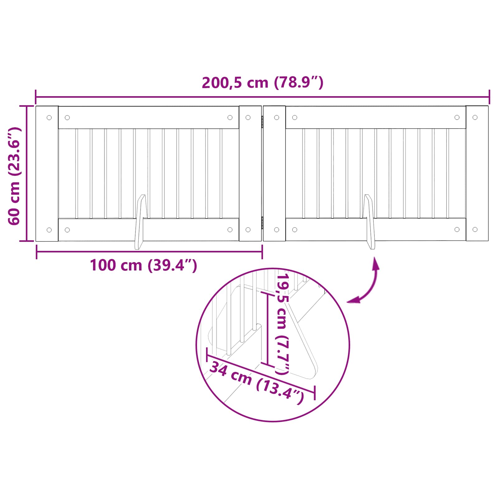 Cancello per cani pieghevole con supporti 2 pz 200,5 cm