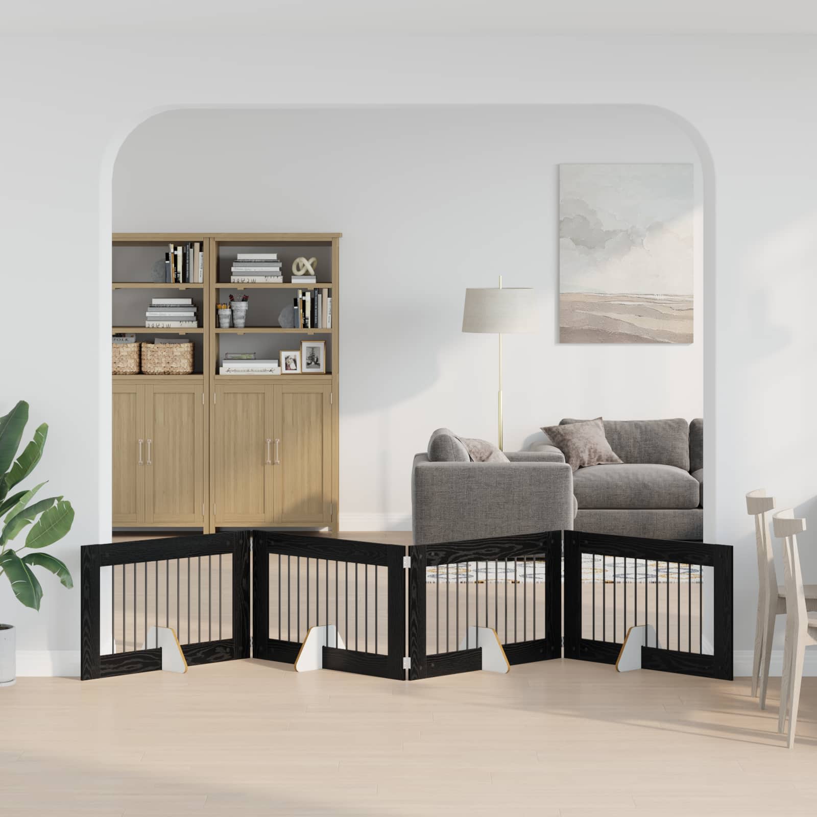 Cancello per cani pieghevole con supporti 4 pz Rovere Nero