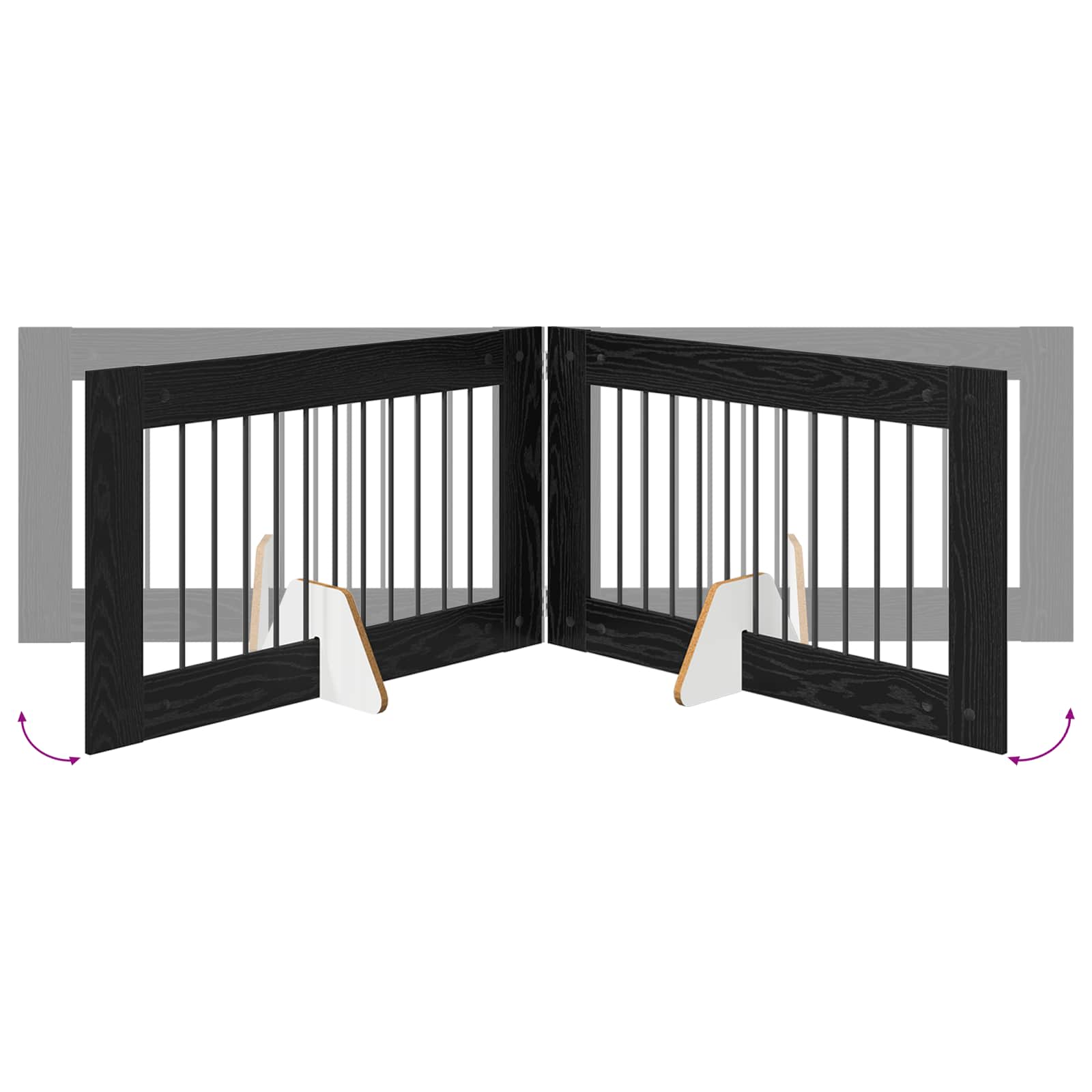 Cancello per cani pieghevole con supporti 4 pz Rovere Nero
