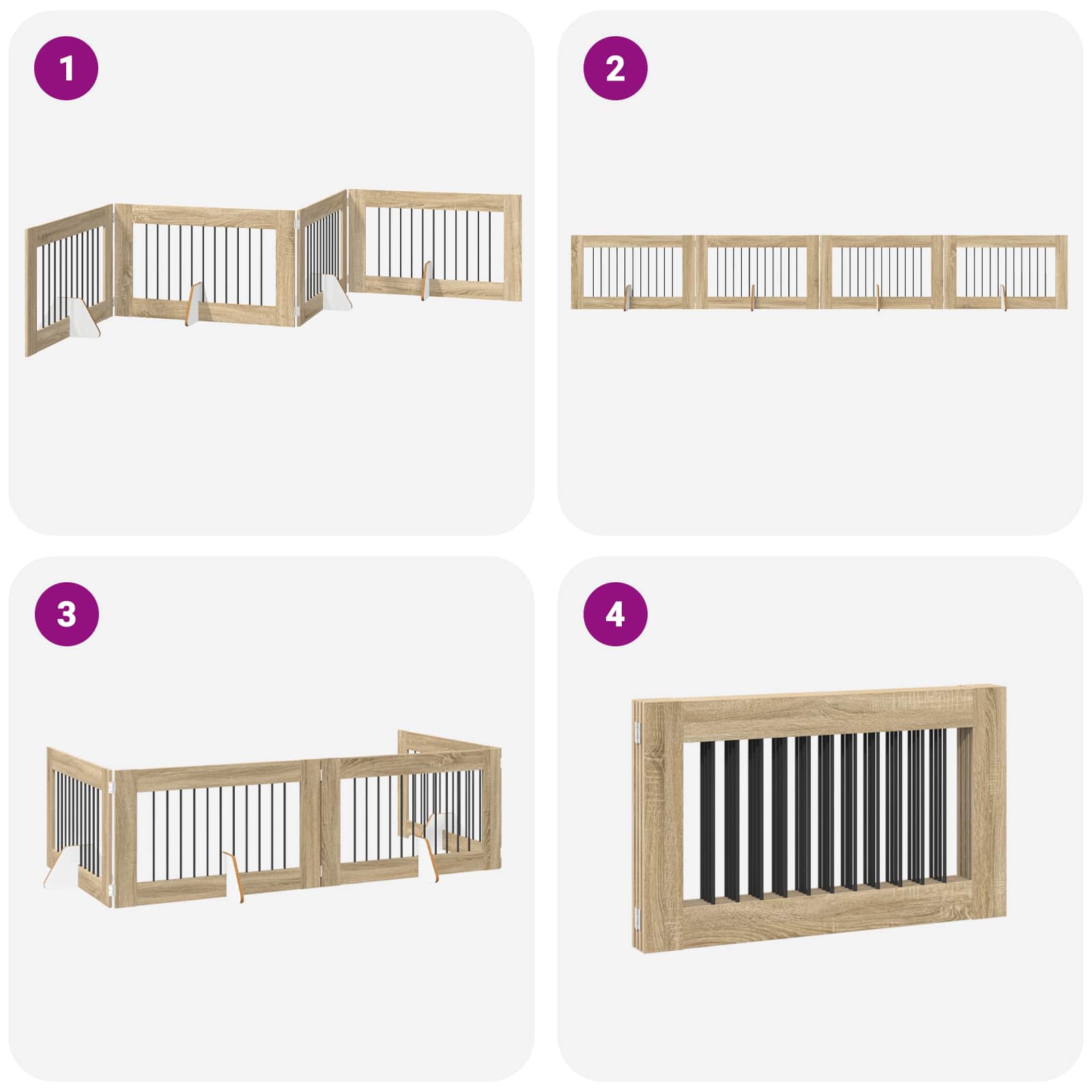 Cancello per cani pieghevole con supporti 4 pz Rovere Sonoma