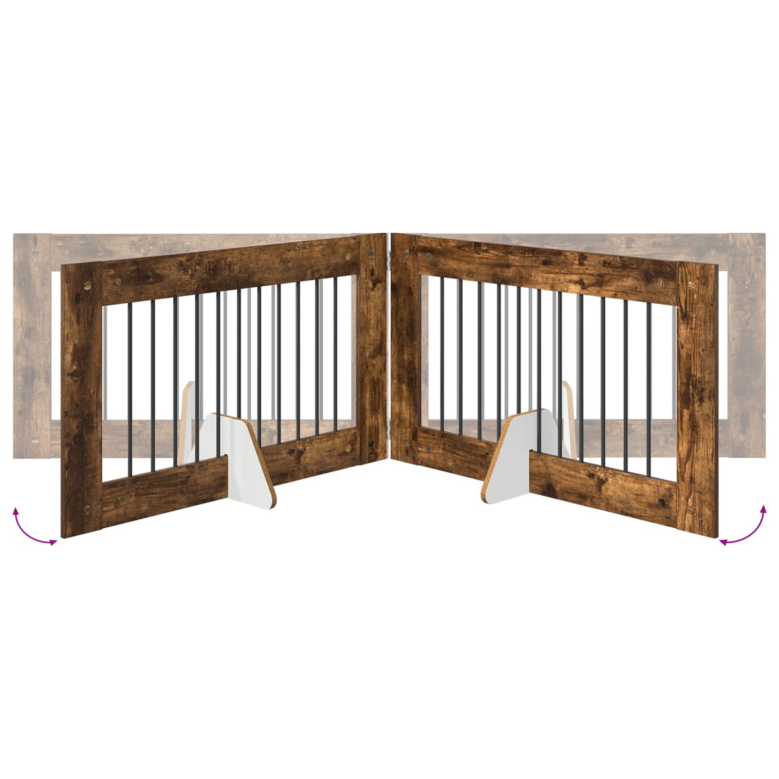 Cancello per cani pieghevole con supporti 4 pz Rovere Fumo