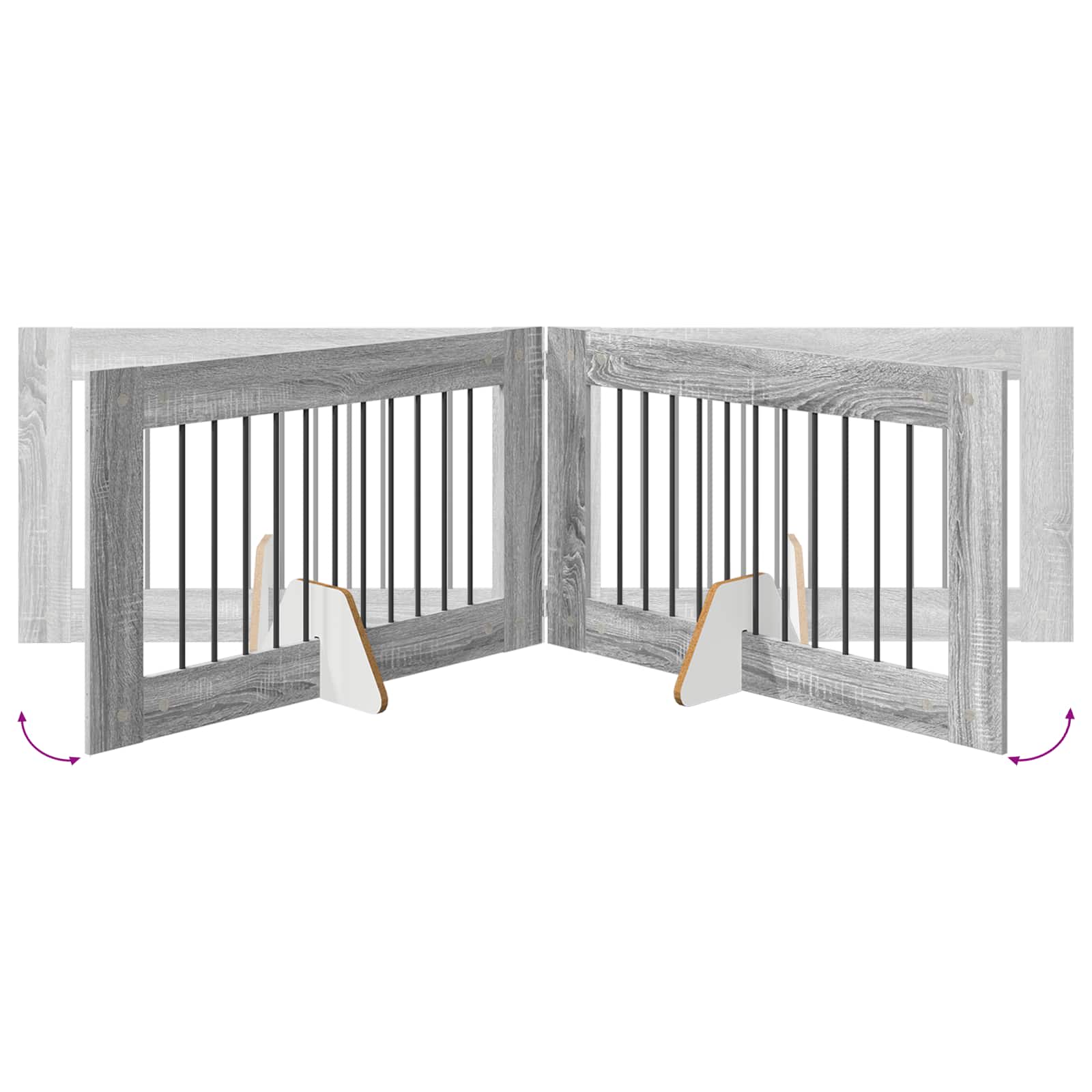Cancello per cani pieghevole con supporti 4 pz Sonoma grigio