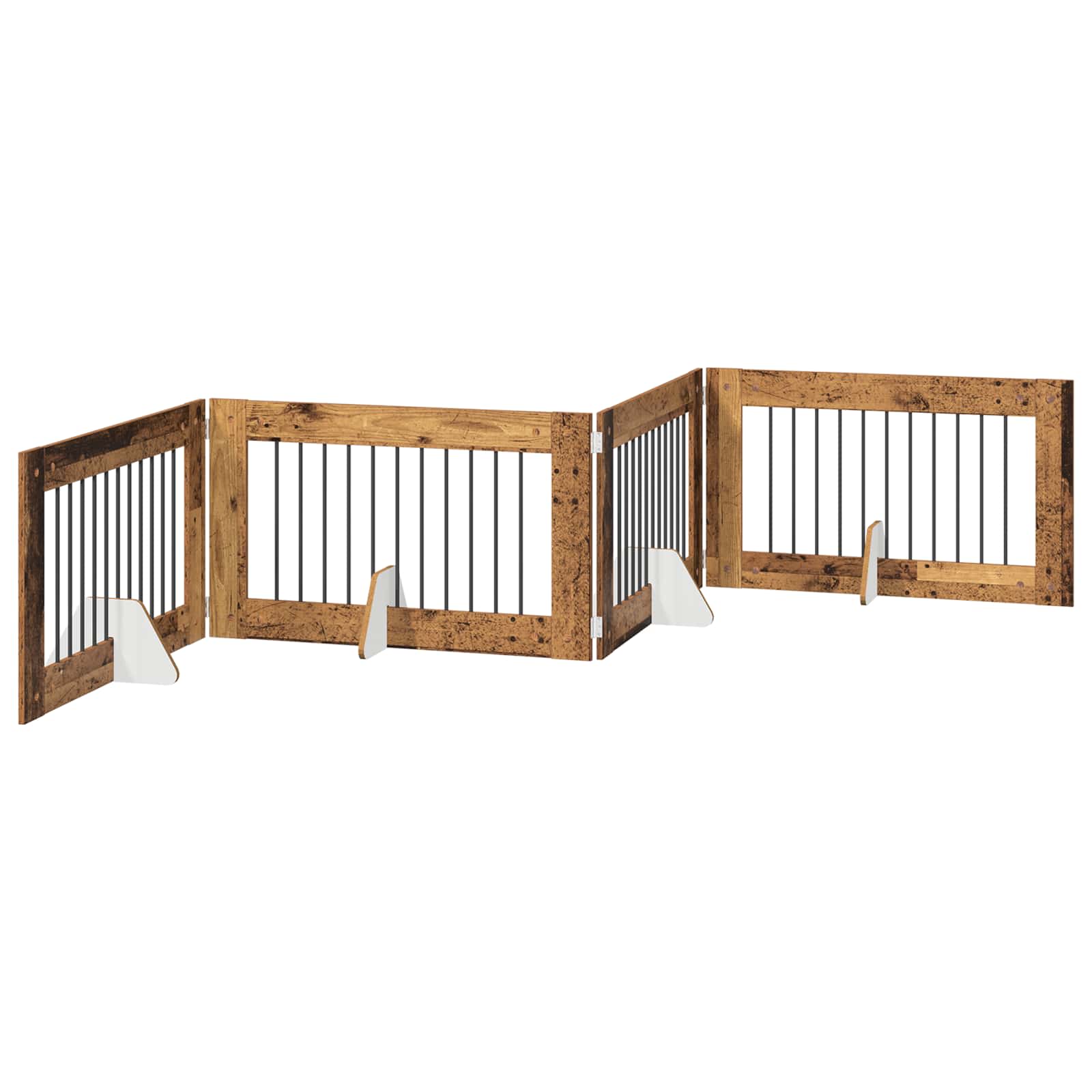 Cancello per cani pieghevole con supporti 4 pz Legno antico