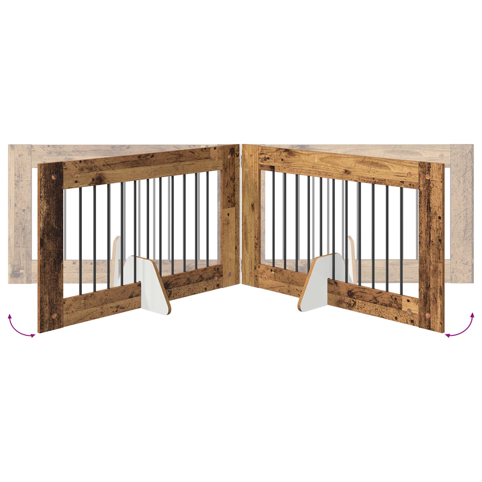 Cancello per cani pieghevole con supporti 4 pz Legno antico