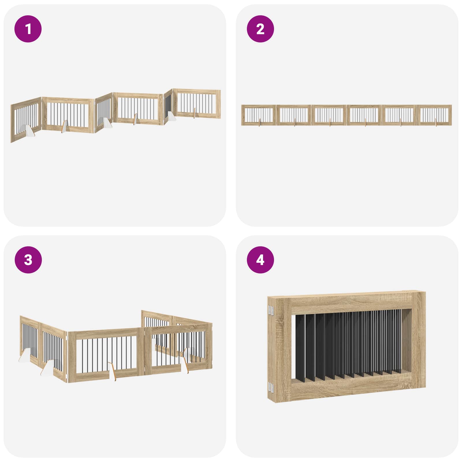 Cancello per cani pieghevole con supporti 6 pz Rovere Sonoma