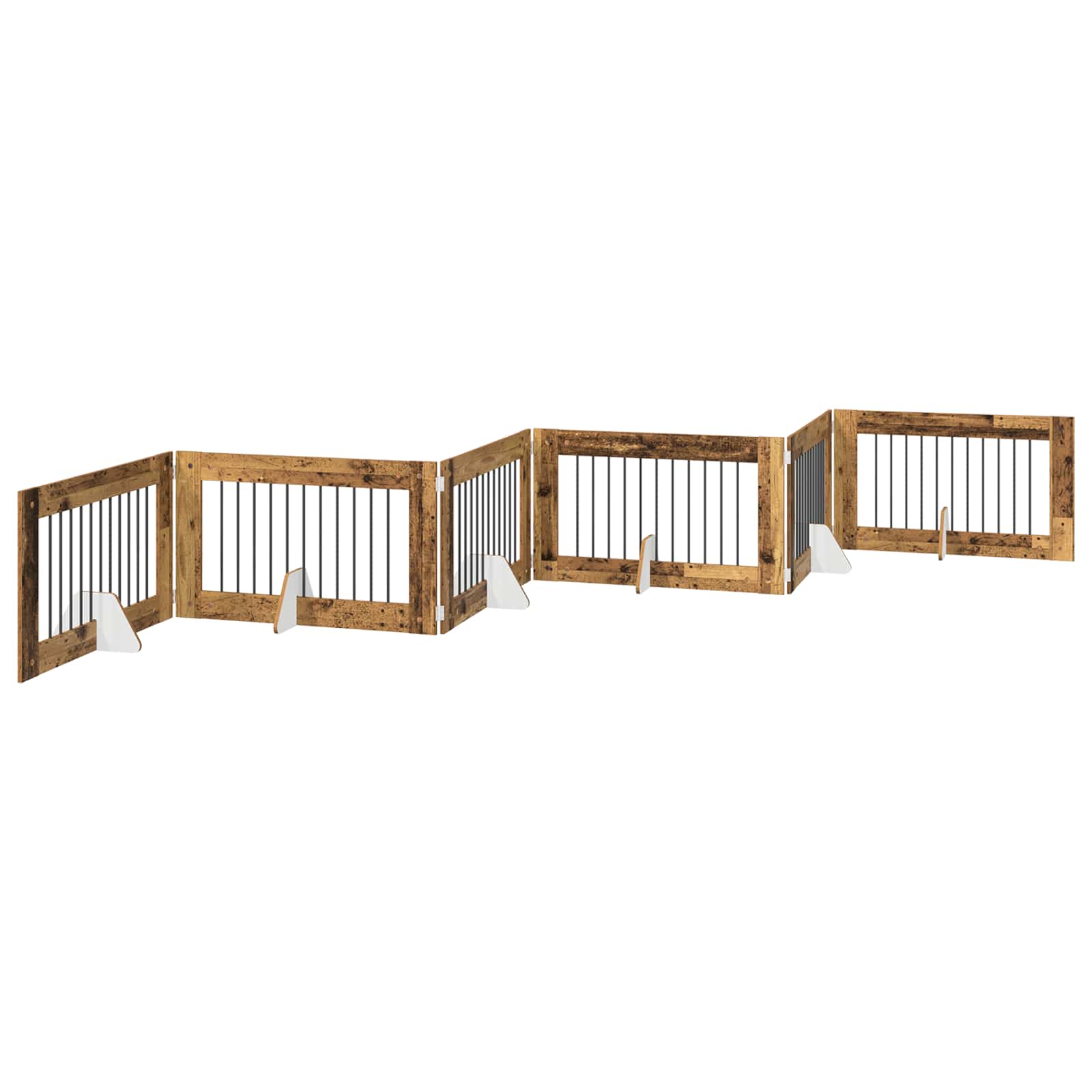 Cancello per cani pieghevole con supporti 6 pz Legno antico