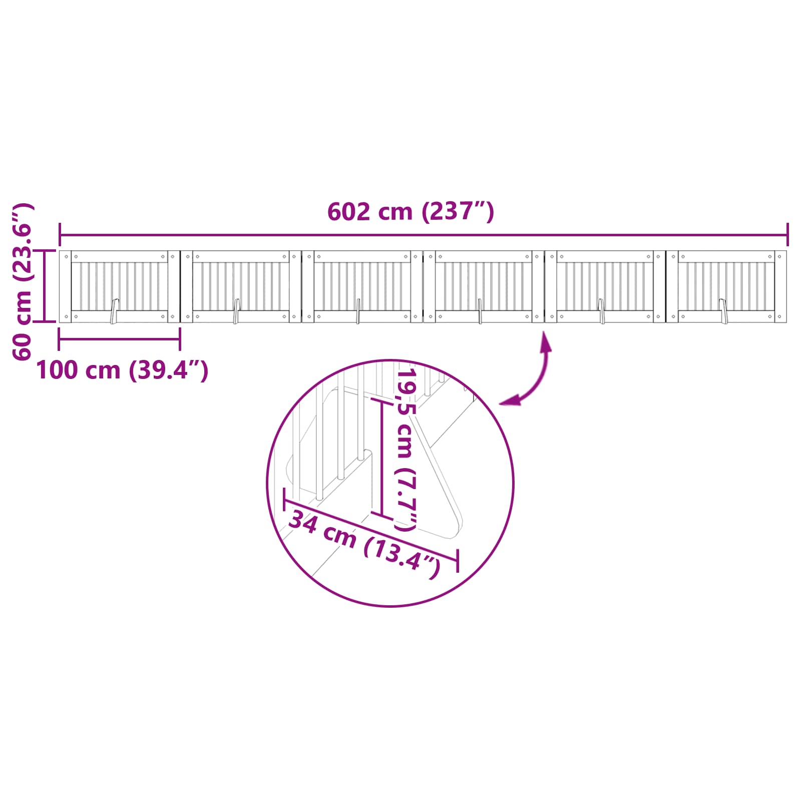 Cancello per cani pieghevole con supporti 6 pz 602 cm