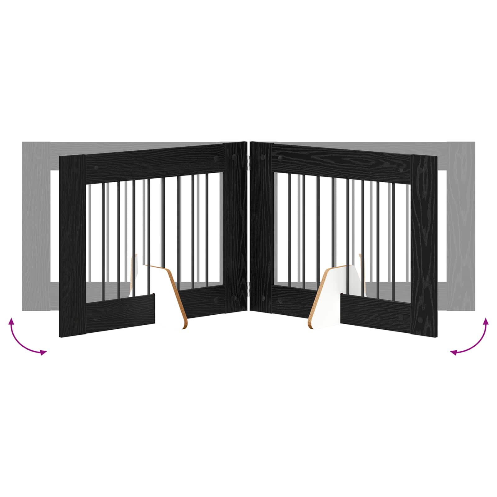 Cancello per cani pieghevole con supporti 2 pz Rovere Nero