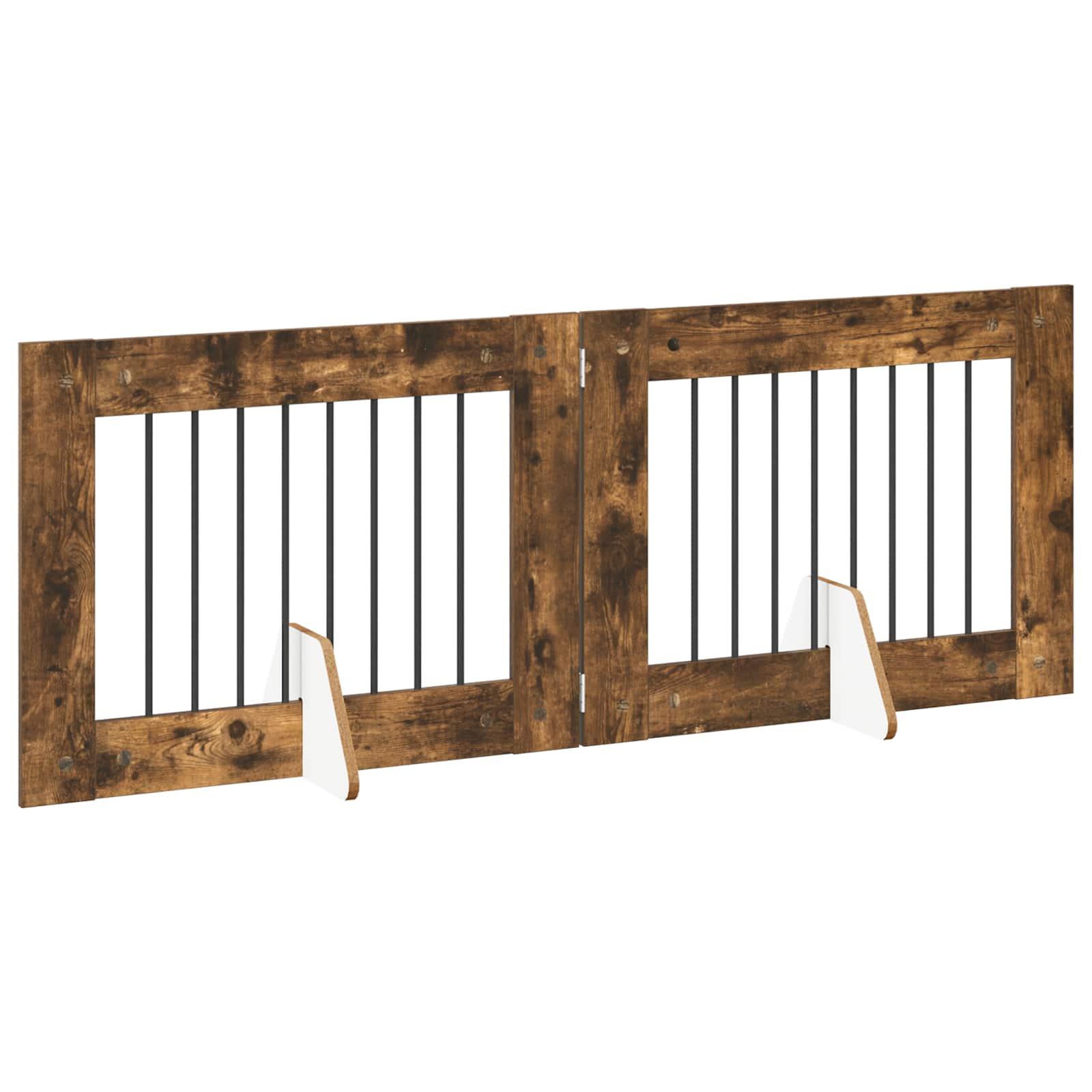 Cancello per cani pieghevole con supporti 2 pz Rovere Fumo