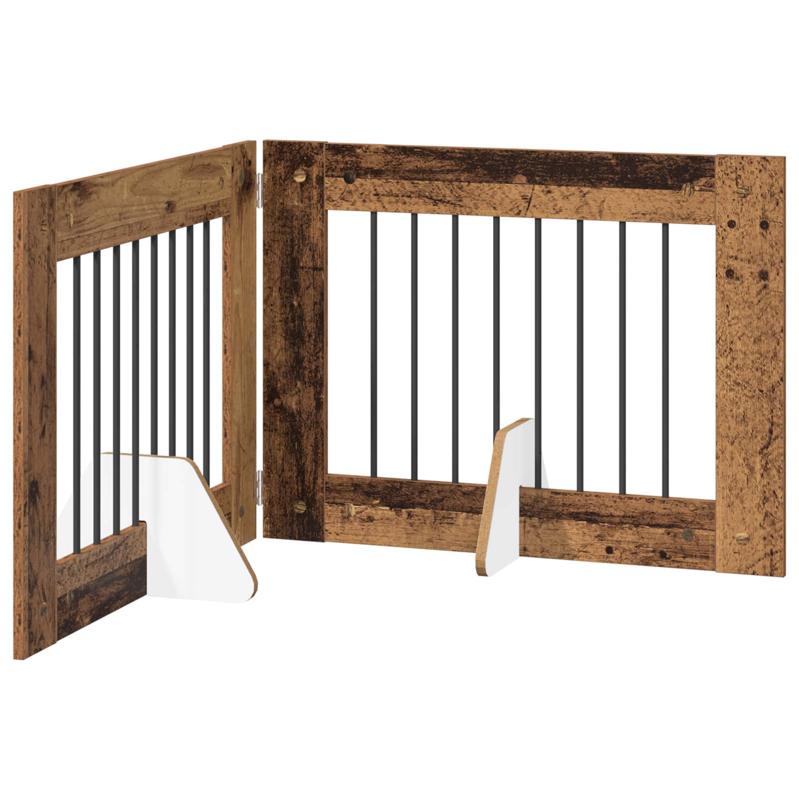 Cancello per cani pieghevole con supporti 2 pz Legno antico