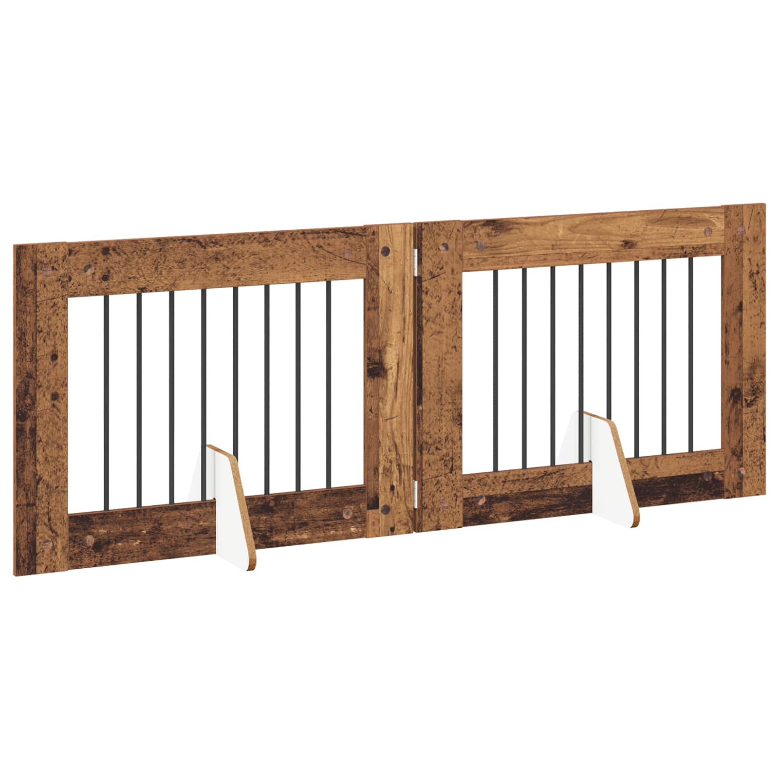 Cancello per cani pieghevole con supporti 2 pz Legno antico