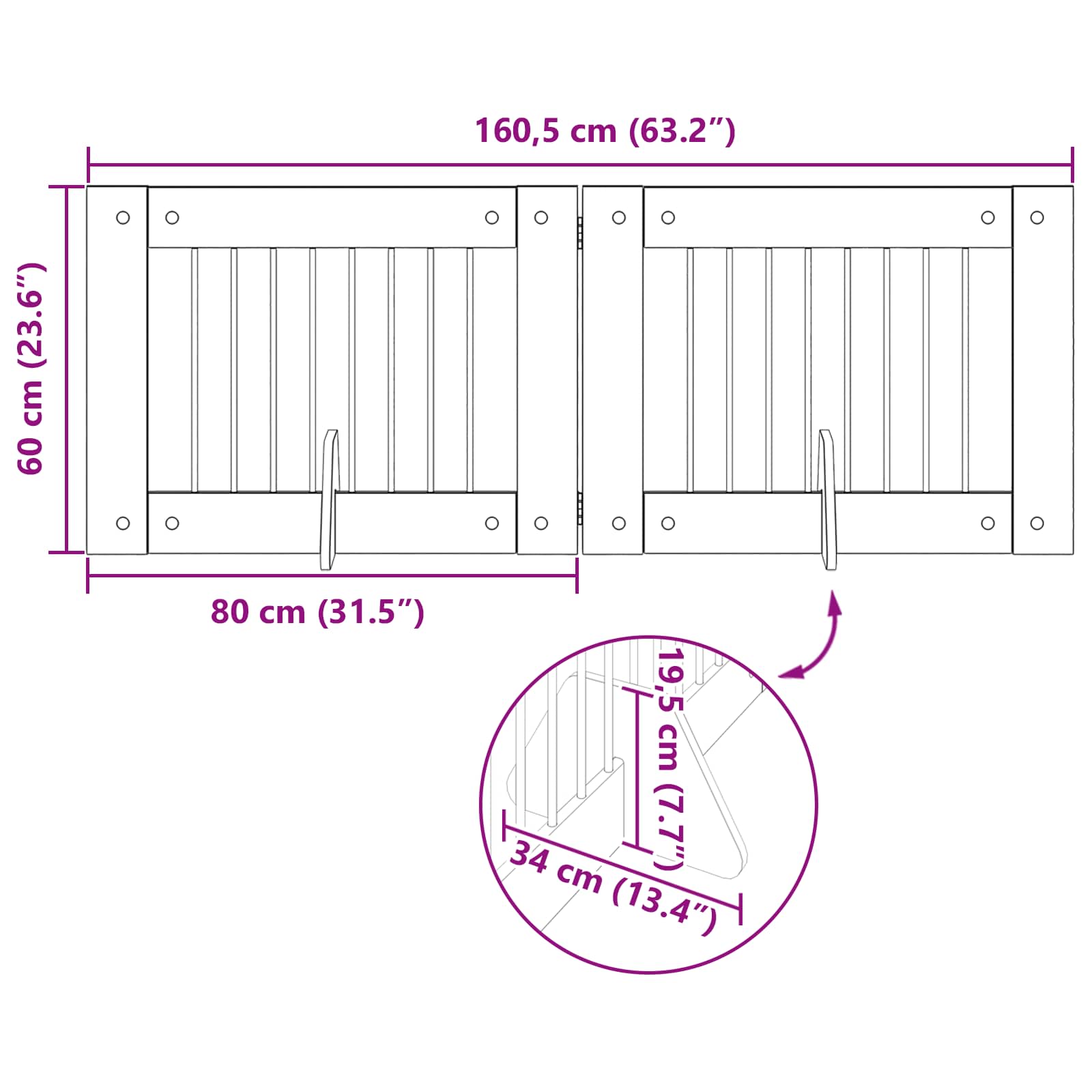 Cancello per cani pieghevole con supporti 2 pz Legno antico