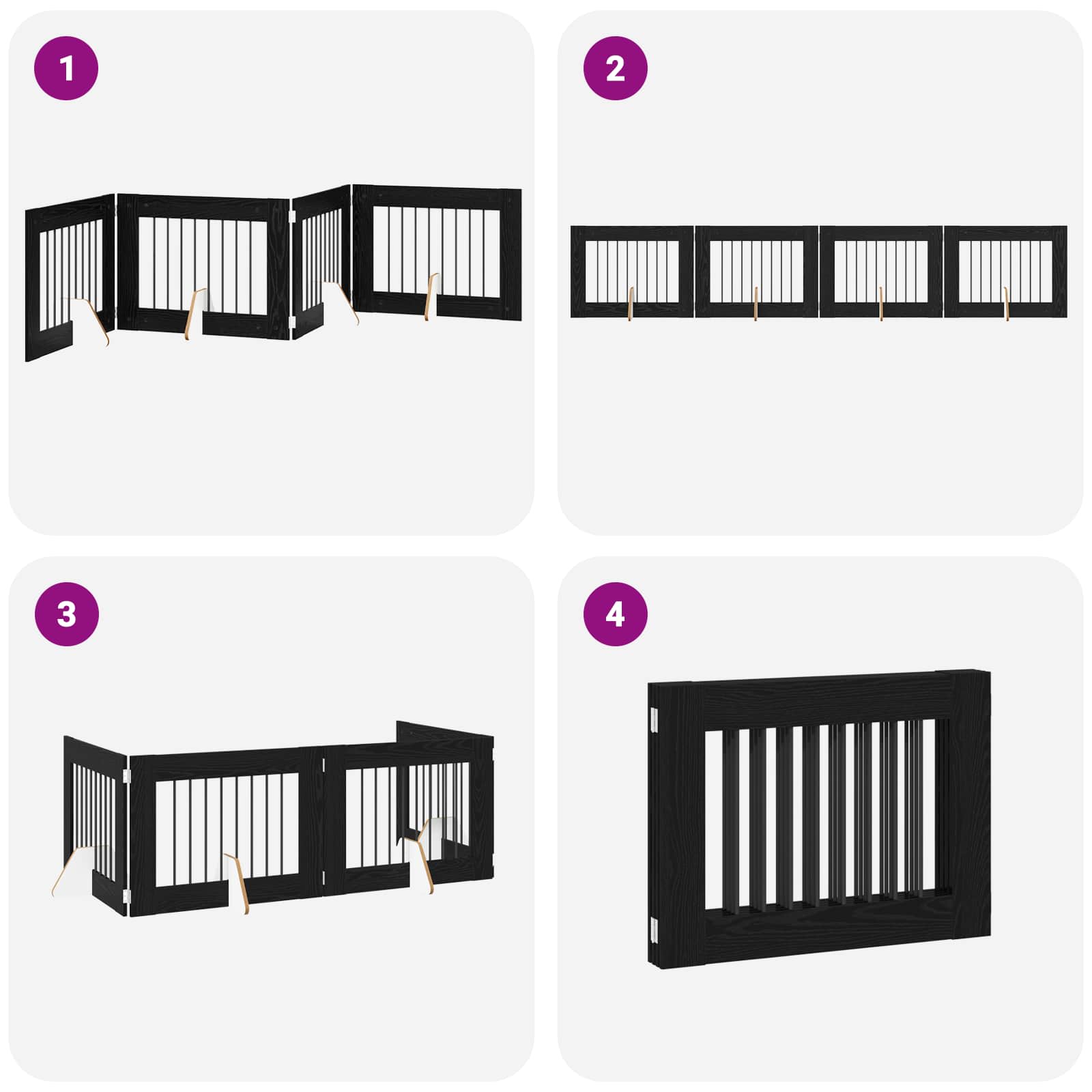 Cancello per cani pieghevole con supporti 4 pz Rovere Nero