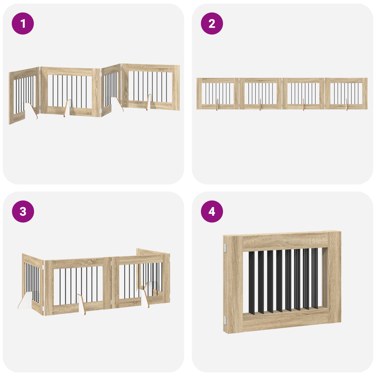 Cancello per cani pieghevole con supporti 4 pz Rovere Sonoma