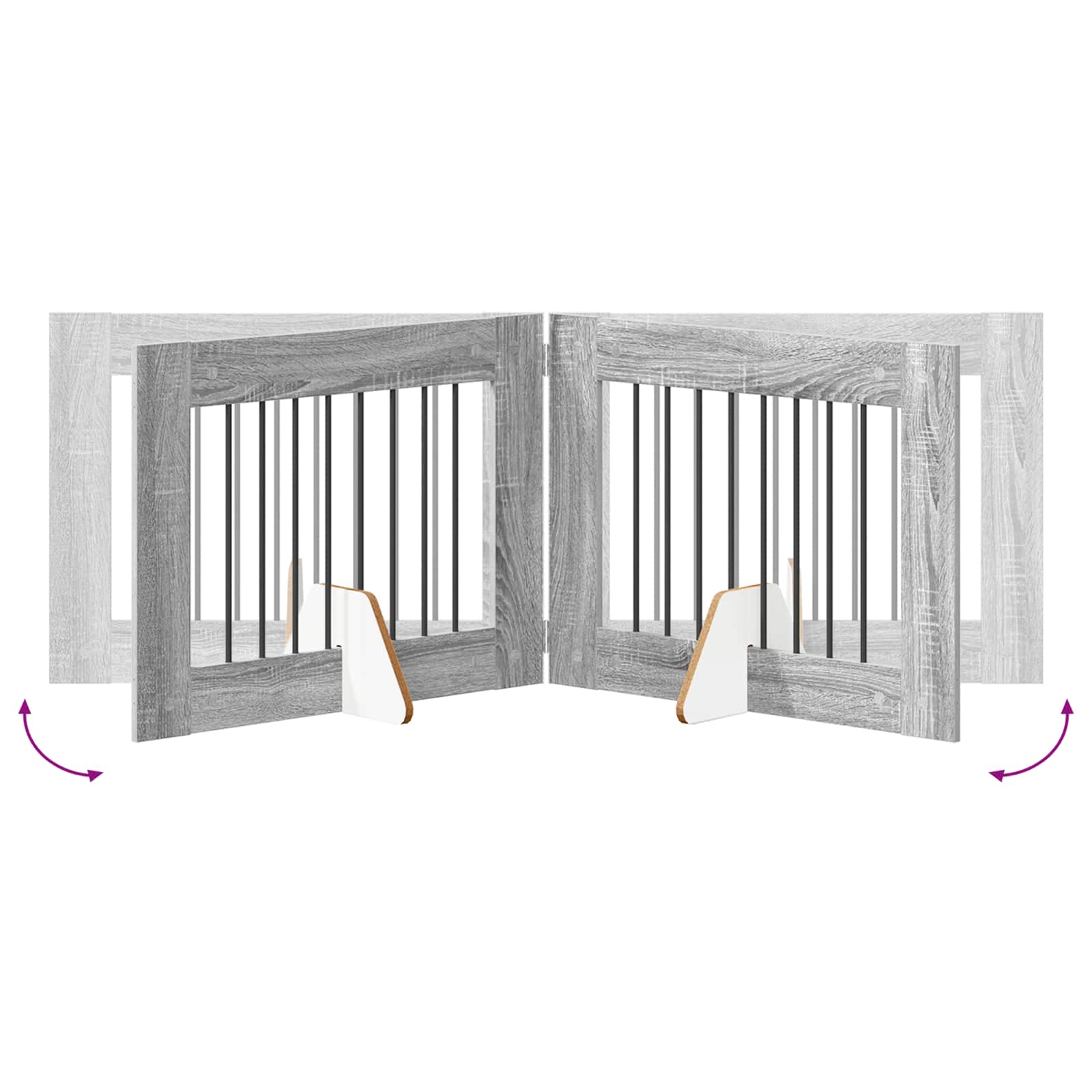 Cancello per cani pieghevole con supporti 4 pz Sonoma grigio