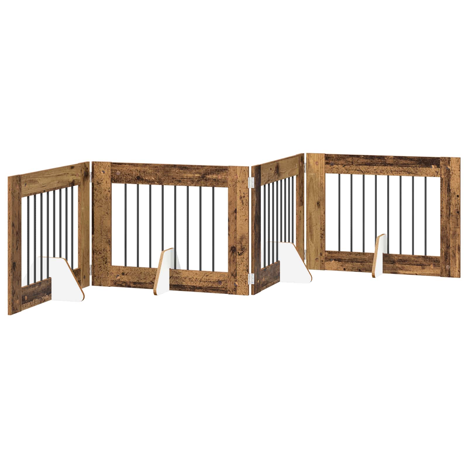 Cancello per cani pieghevole con supporti 4 pz Legno antico