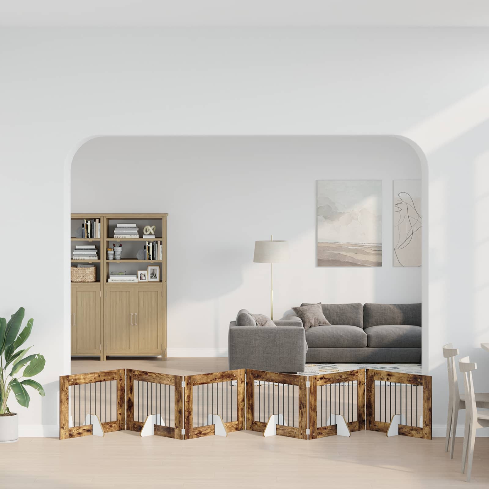 Cancello per cani pieghevole con supporti 6 pz Rovere Fumo
