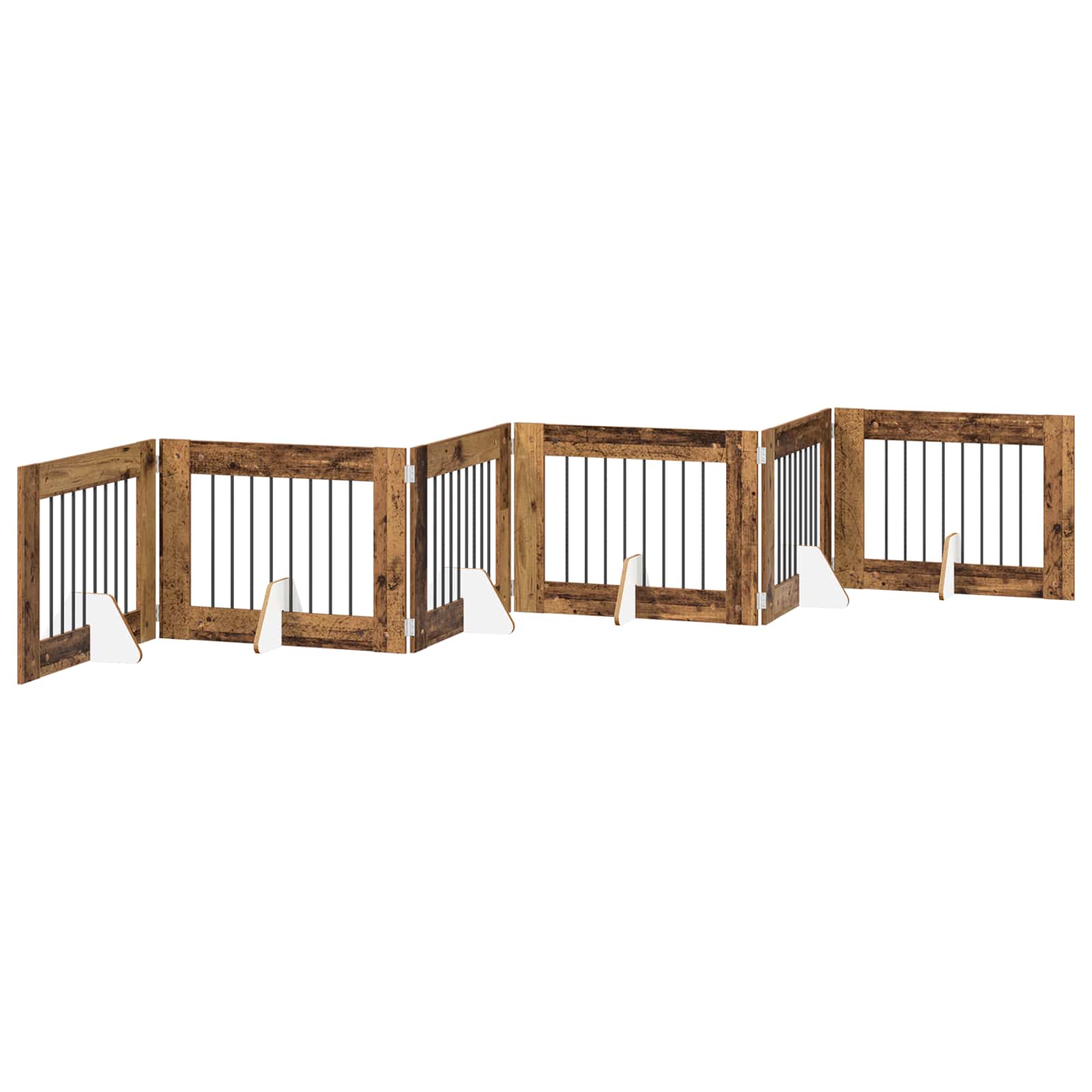 Cancello per cani pieghevole con supporti 6 pz Legno antico