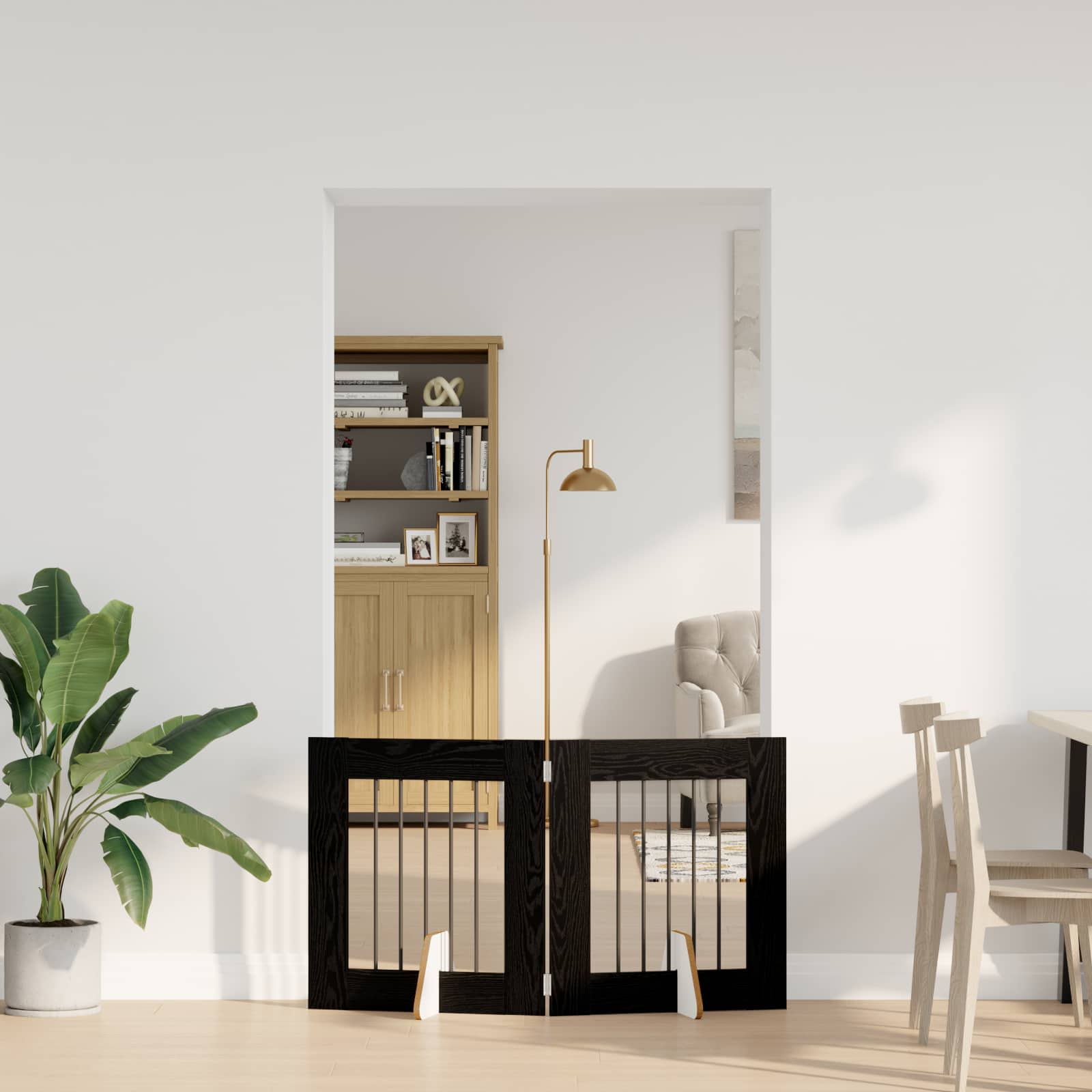 Cancello per cani pieghevole con supporti 2 pz Rovere Nero