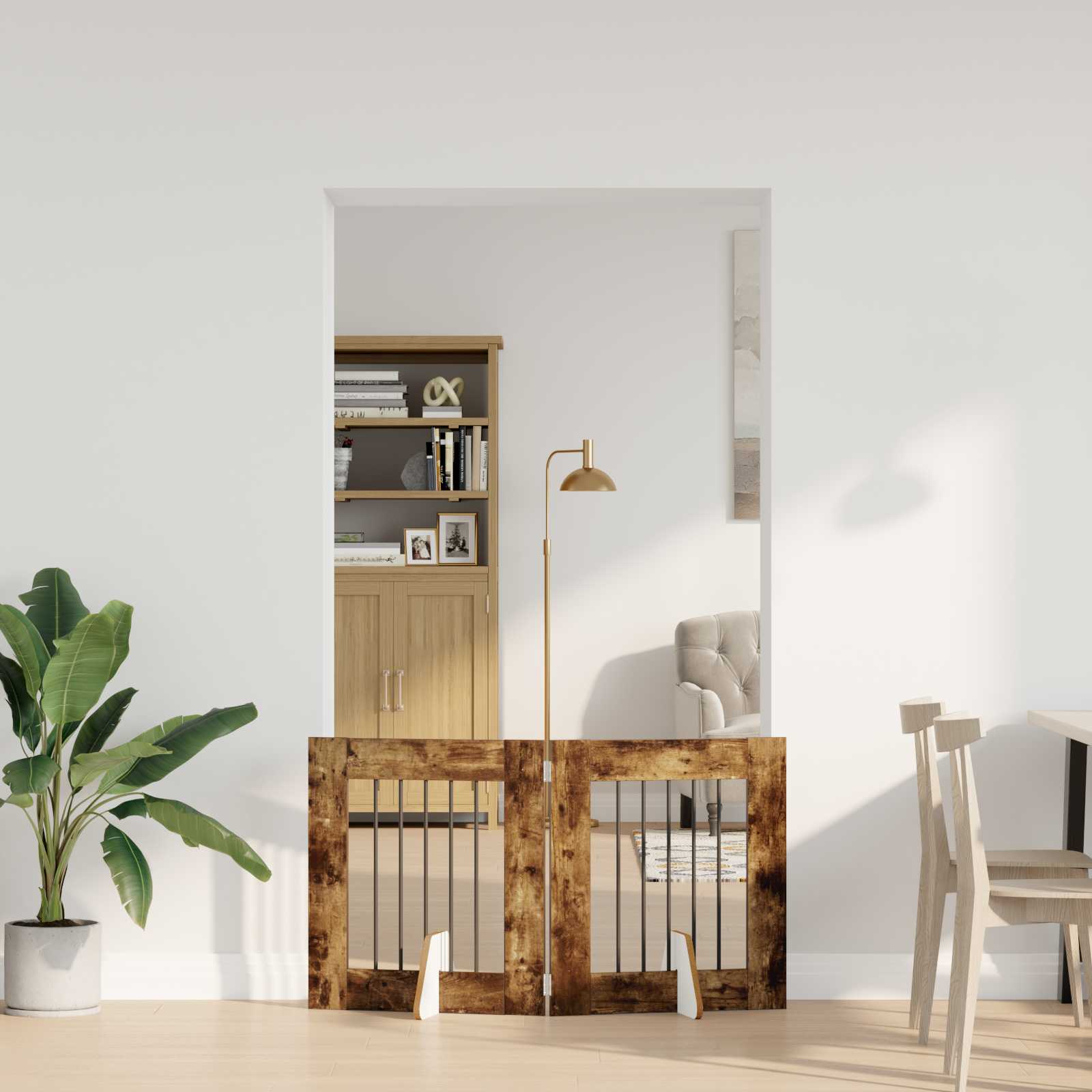 Cancello per cani pieghevole con supporti 2 pz Rovere Fumo
