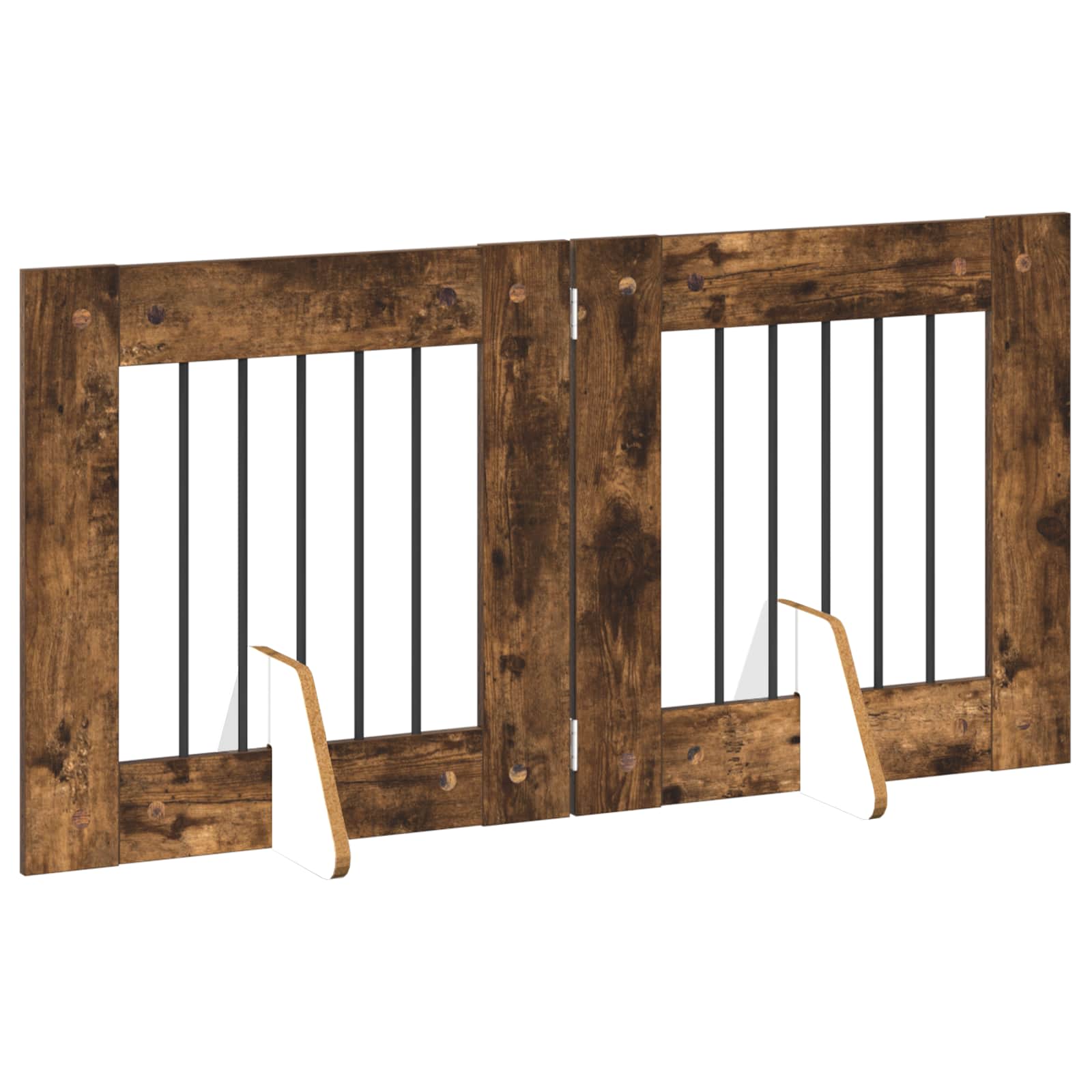 Cancello per cani pieghevole con supporti 2 pz Rovere Fumo