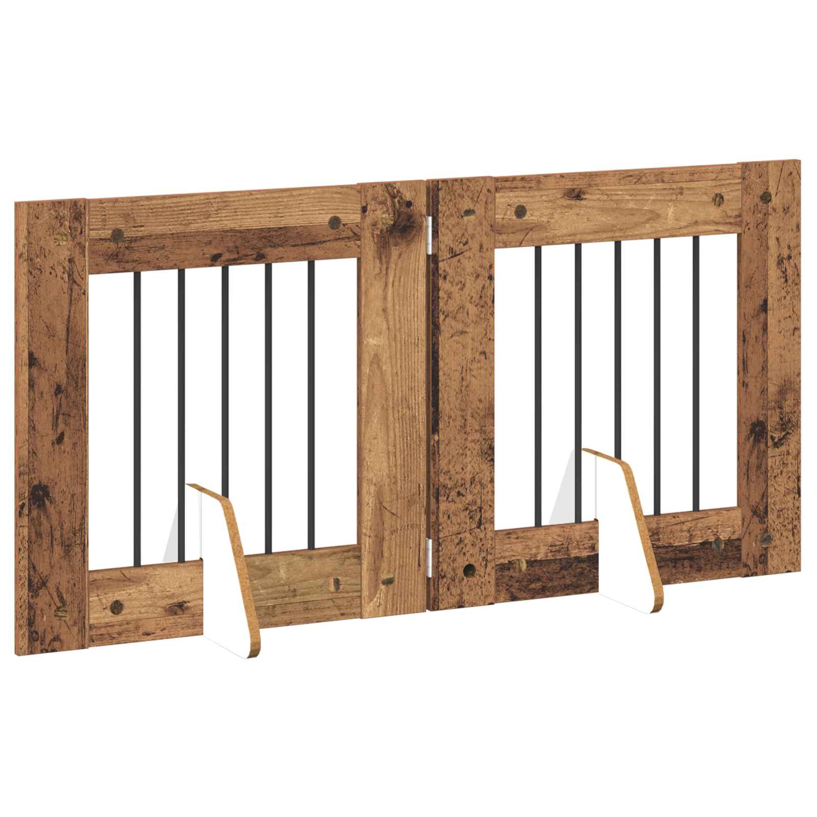 Cancello per cani pieghevole con supporti 2 pz Legno antico