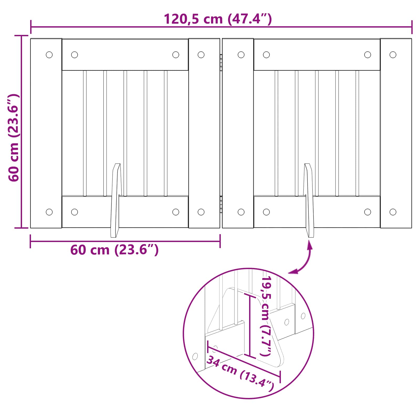 Cancello per cani pieghevole con supporti 2 pz 120,5 cm