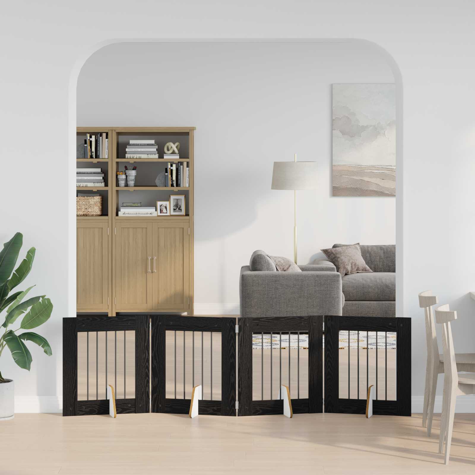 Cancello per cani pieghevole con supporti 4 pz Rovere Nero